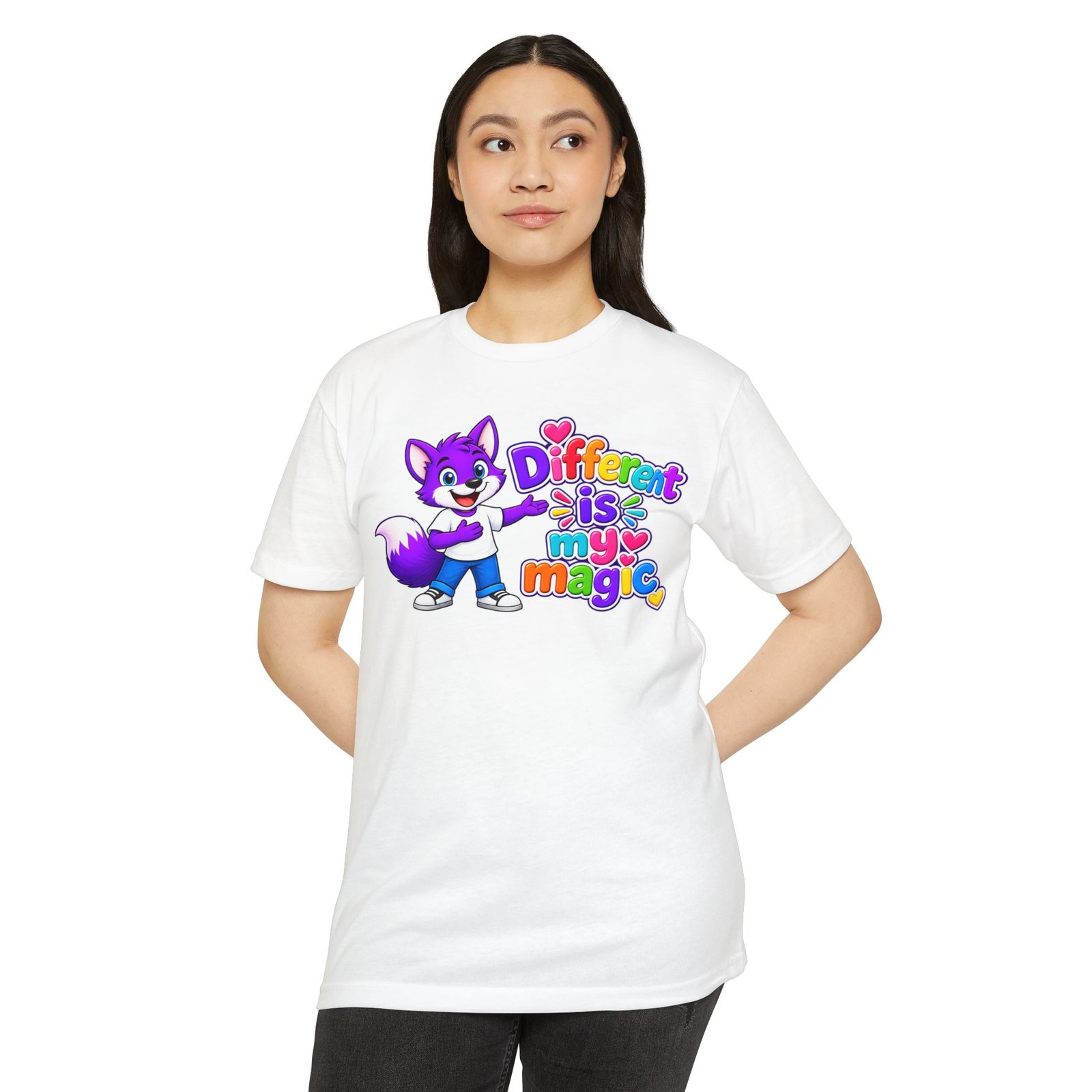 Unisex CVC Jersey T-shirt— "Different Is My Magic" Cute Purple Fox - Image 20