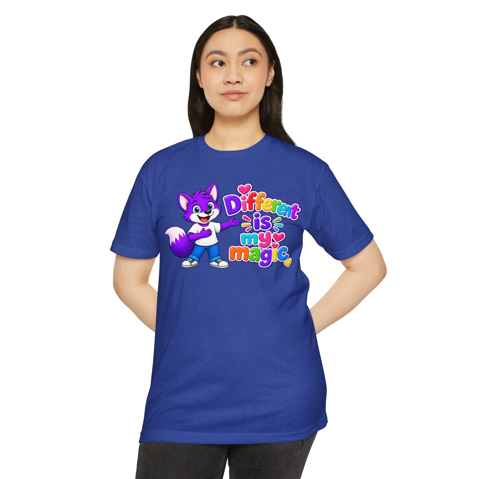 Unisex CVC Jersey T-shirt— "Different Is My Magic" Cute Purple Fox - Image 30
