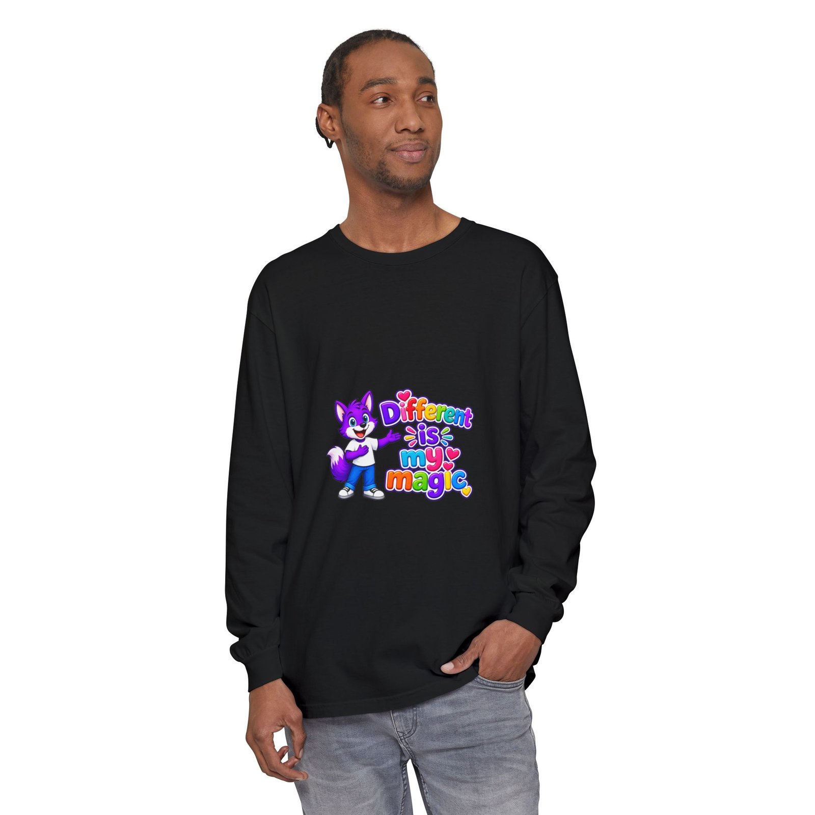 Unisex Garment-dyed Long Sleeve T-Shirt __ Different is my magic - Image 51