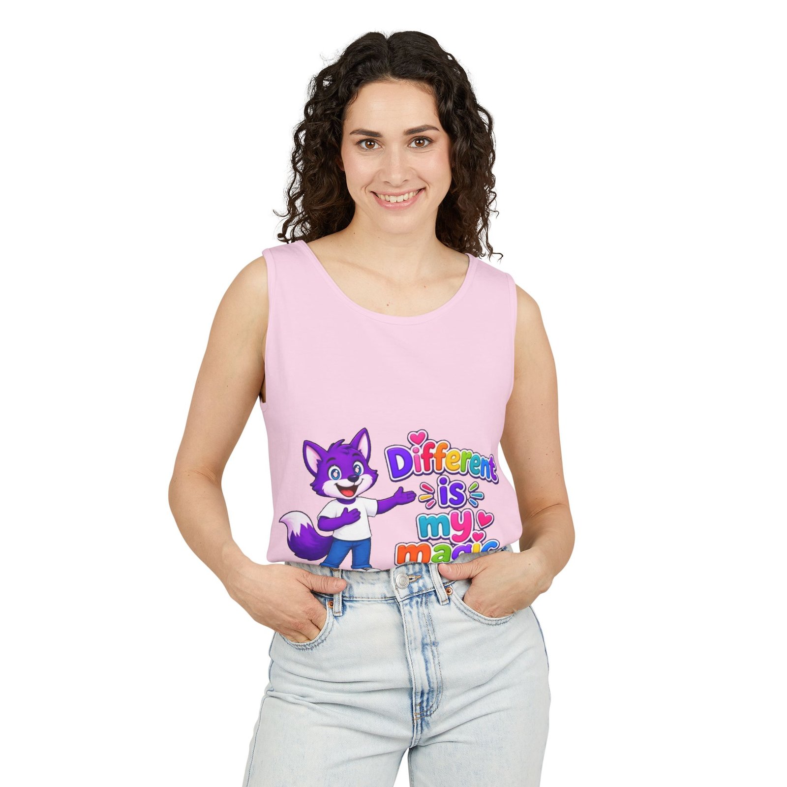 Unisex Garment-Dyed Tank Top — "Different is My Magic" Cute Purple Fox Pride Graphic - Image 63