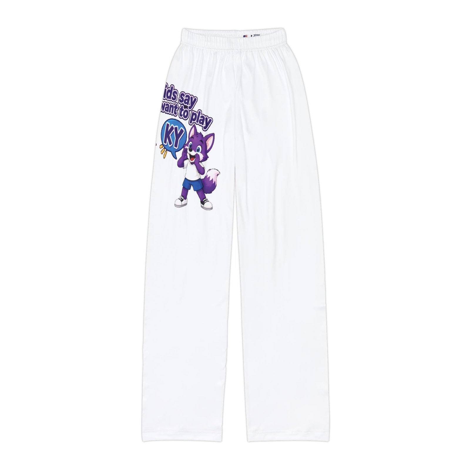 Kids Lounge Pants (AOP) — 'What Kids Say When They Want to Play' Cute Purple Fox Graphic