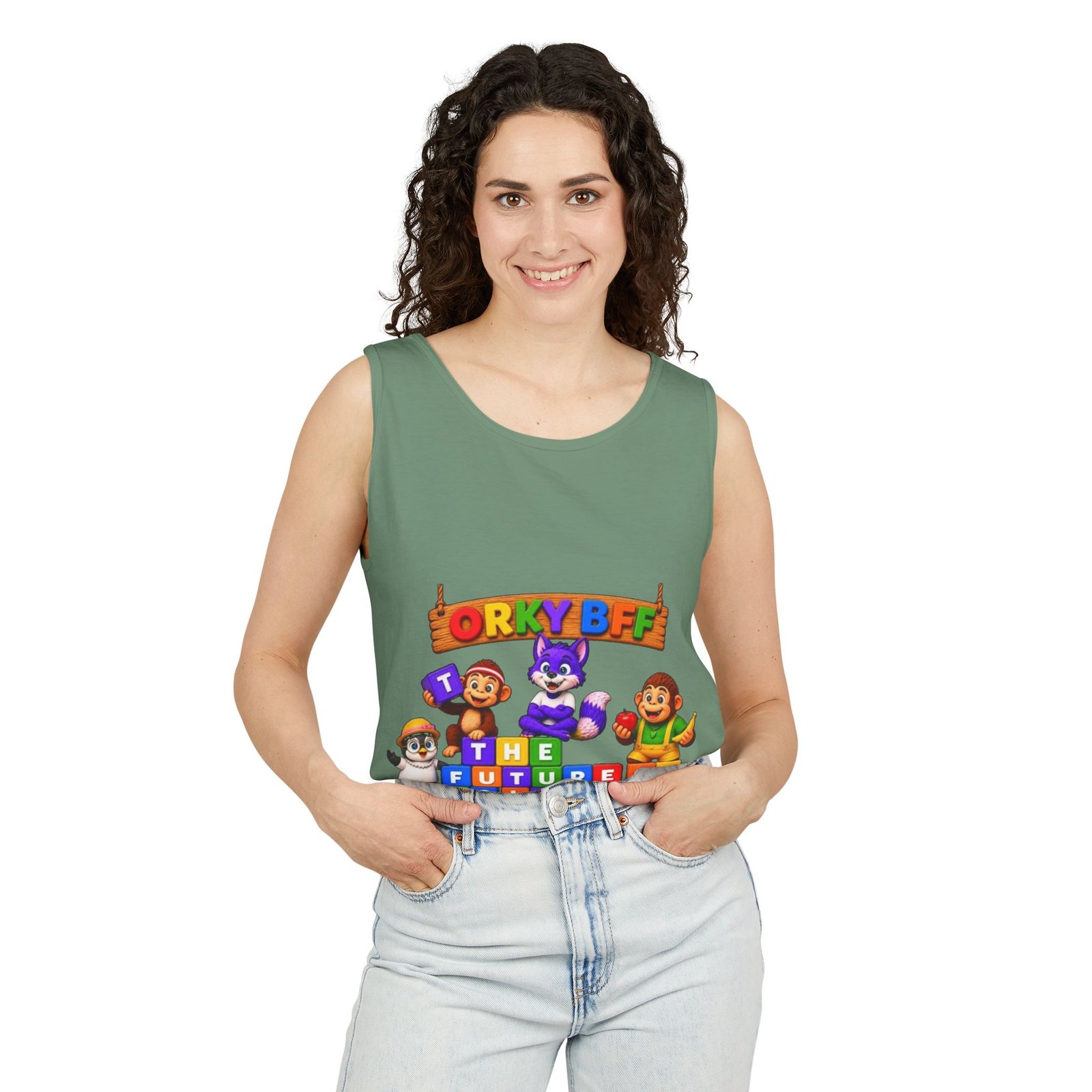 Unisex Garment-Dyed Tank Top — 'ORKY BFF: The Future of Kids Learning' Colorful Playful Tee - Image 33