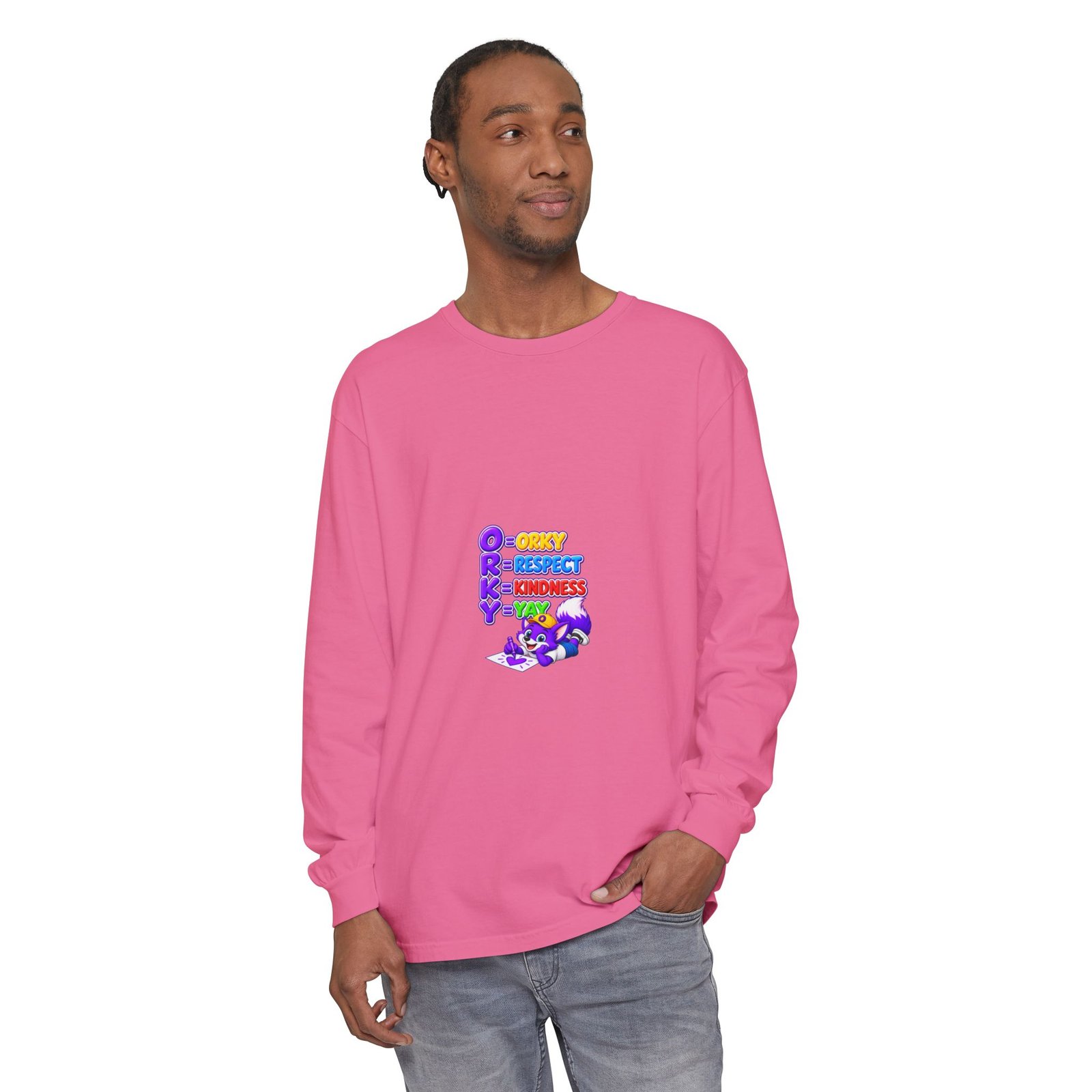 Long Sleeve T-Shirt – "Orky Respect Kindness Yay " - Image 67