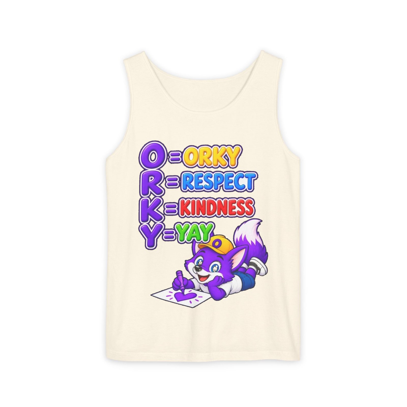 Unisex Garment-Dyed Tank Top — "ORKY: Respect, Kindness, Yay" - Image 11