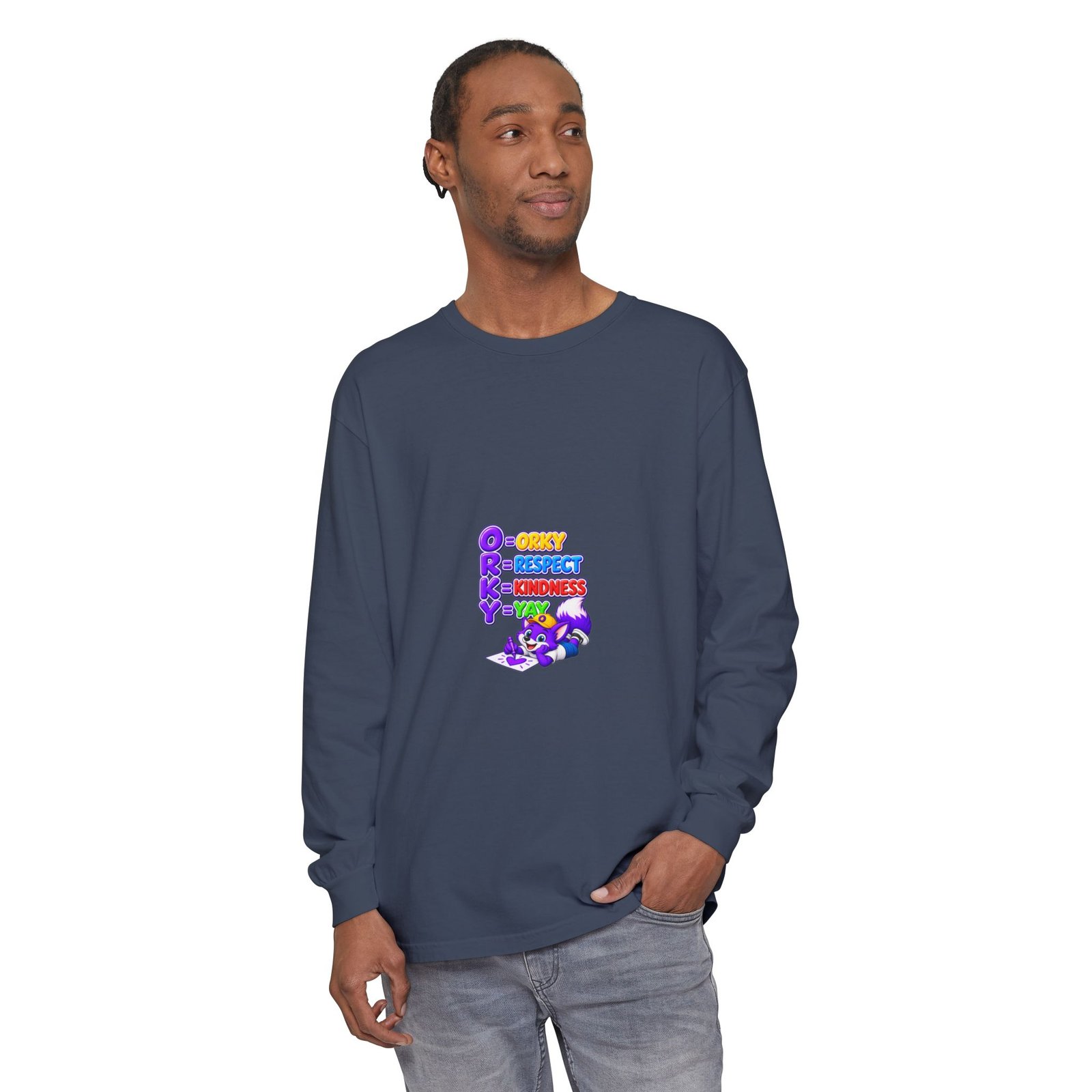 Long Sleeve T-Shirt – "Orky Respect Kindness Yay " - Image 51