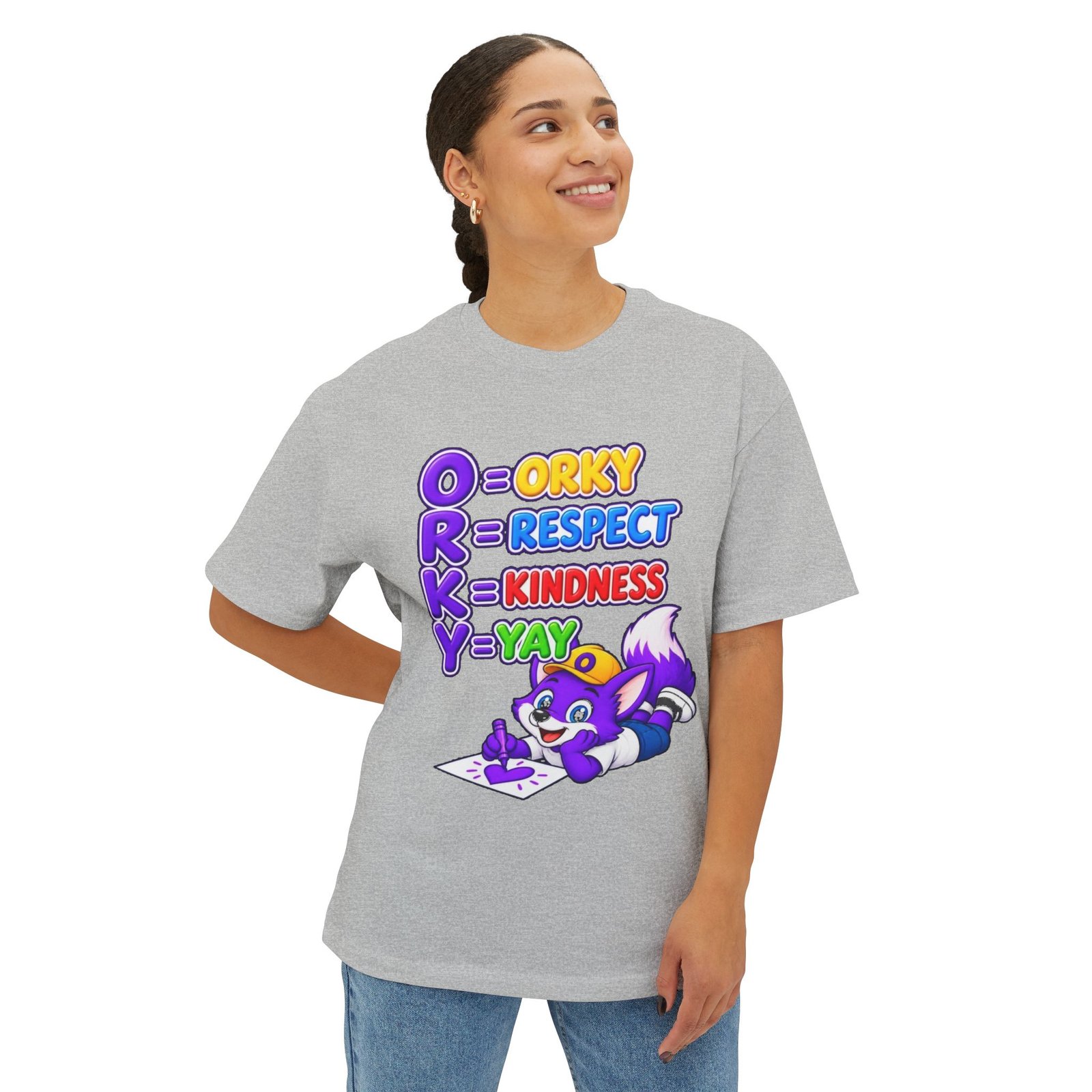 Unisex Oversized Boxy Tee— Orky = Respect, Kindness, Yay Kids T-Shirt - Image 32