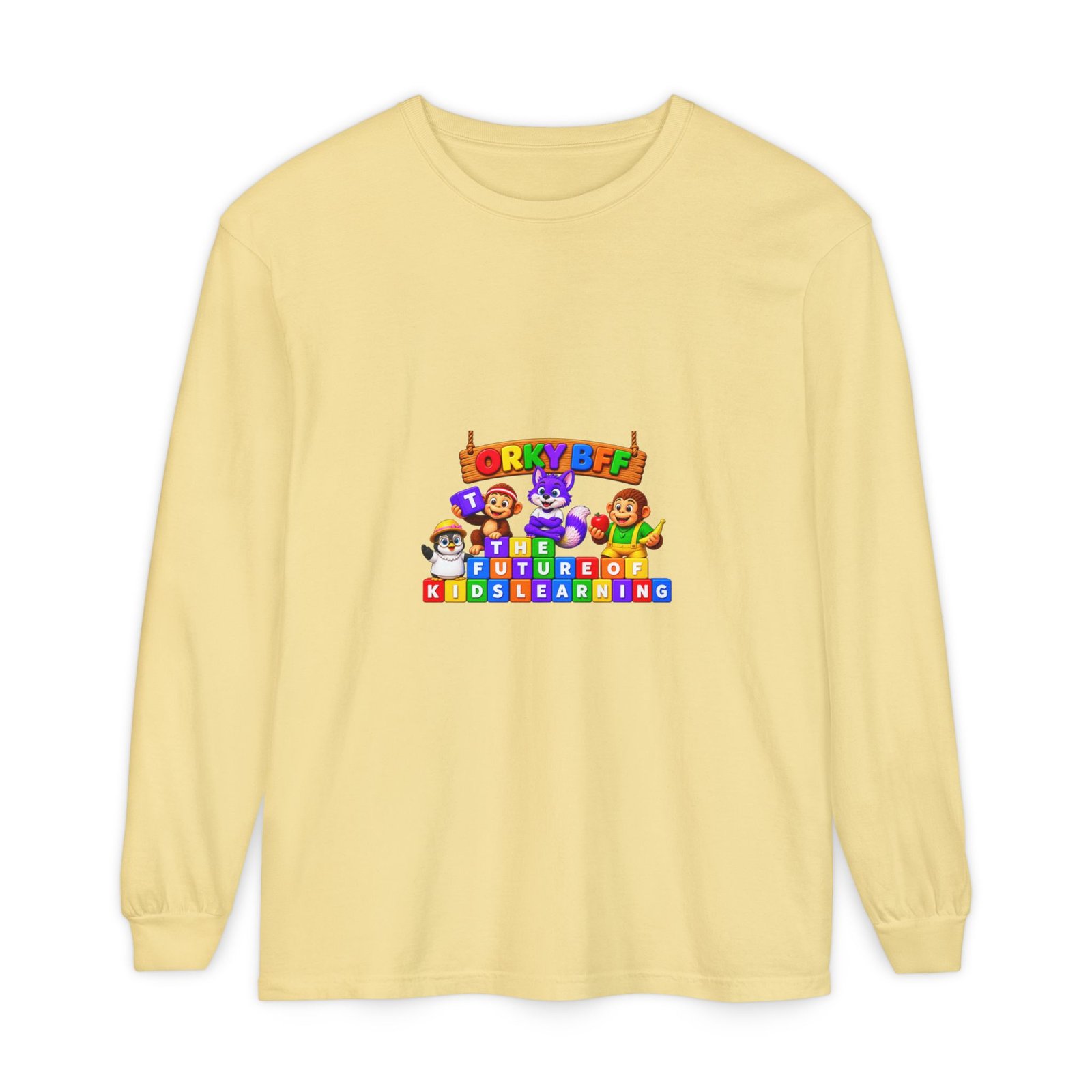 Unisex Garment-dyed Long Sleeve T-Shirt—"Orky Bff Kids Learning " - Image 21
