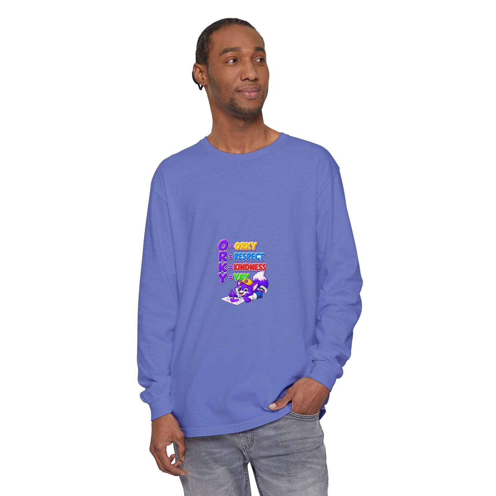 Long Sleeve T-Shirt – "Orky Respect Kindness Yay " - Image 47