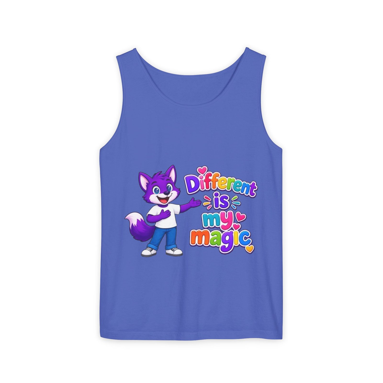 Unisex Garment-Dyed Tank Top — "Different is My Magic" Cute Purple Fox Pride Graphic - Image 31