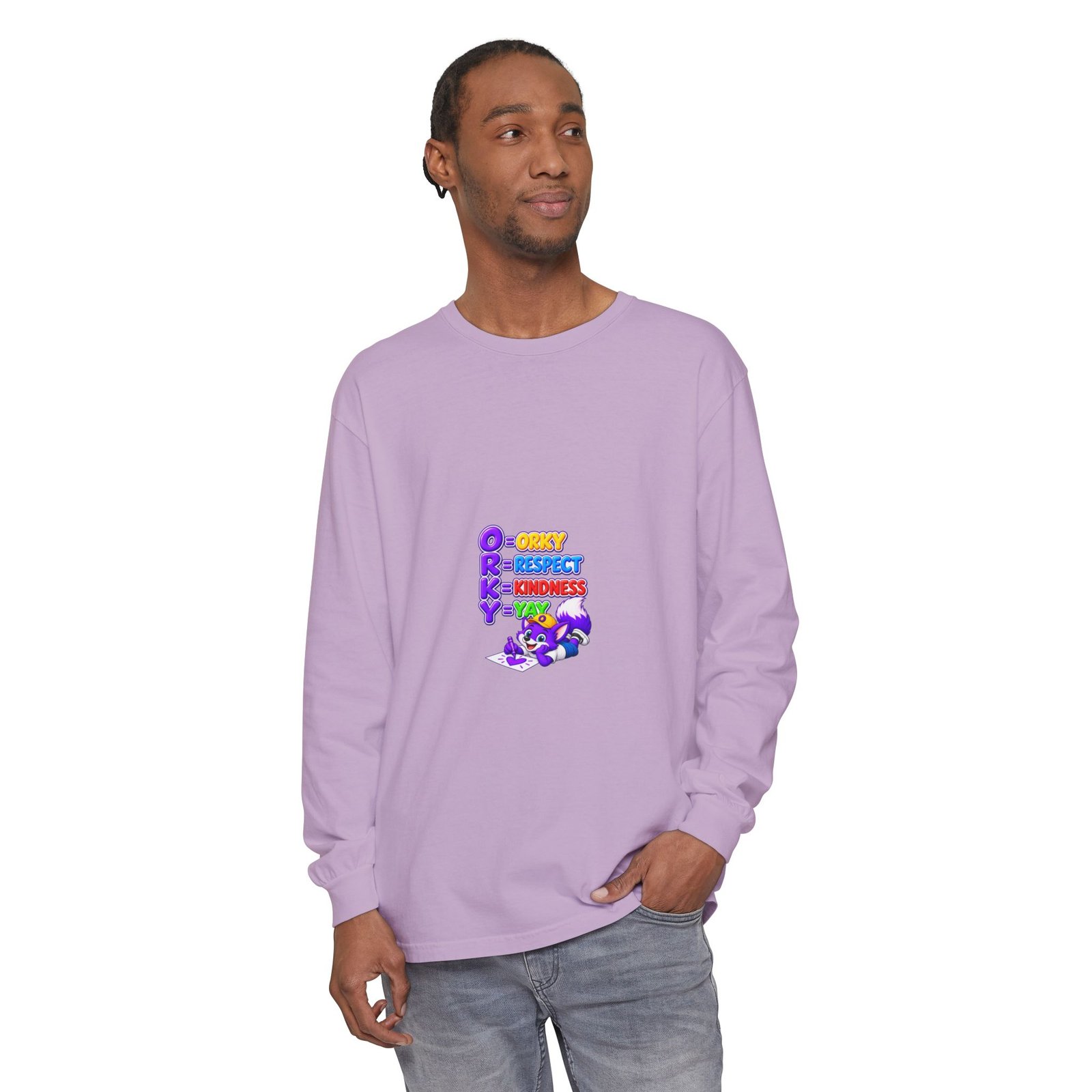 Long Sleeve T-Shirt – "Orky Respect Kindness Yay " - Image 63