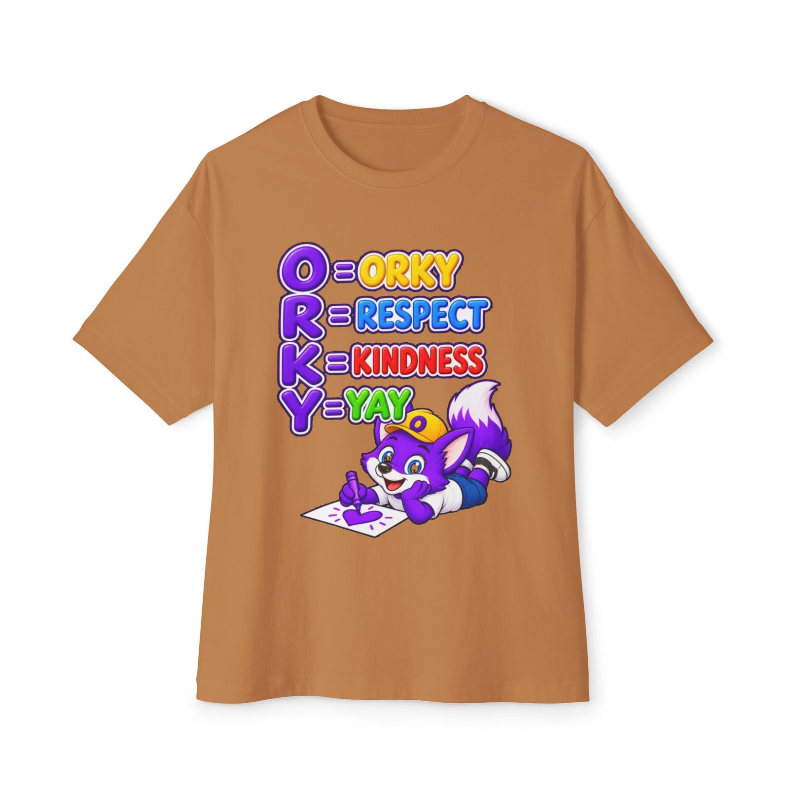 Unisex Oversized Boxy Tee— Orky = Respect, Kindness, Yay Kids T-Shirt - Image 17
