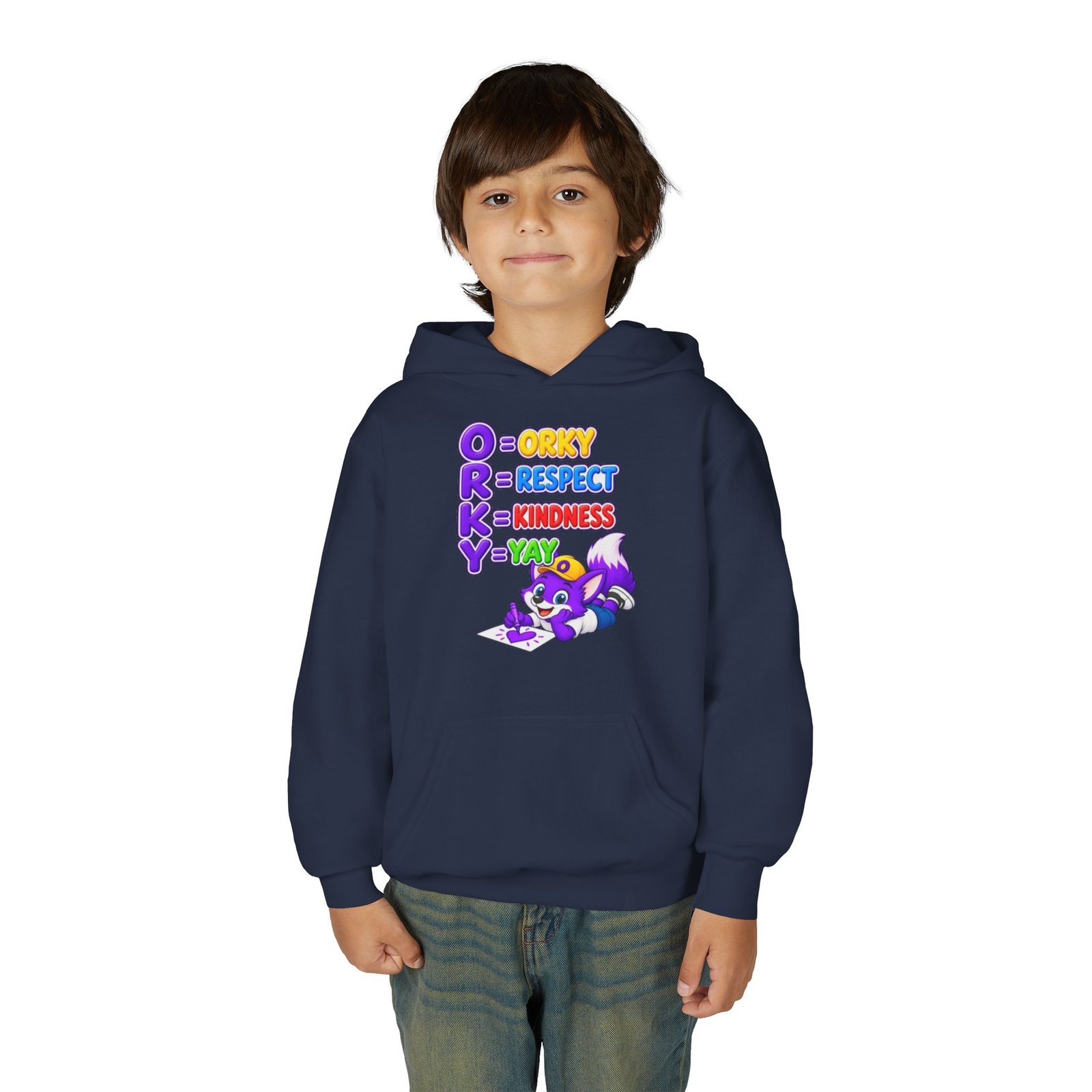 Youth Heavy Blend Hooded Sweatshirt — O.R.K.Y. Respect, Kindness, Yay - Image 47