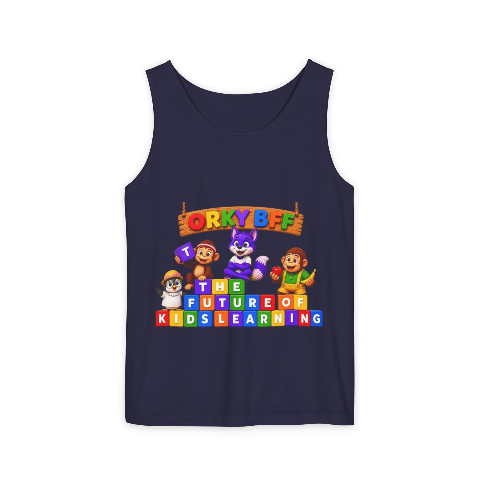 Unisex Garment-Dyed Tank Top — 'ORKY BFF: The Future of Kids Learning' Colorful Playful Tee - Image 41