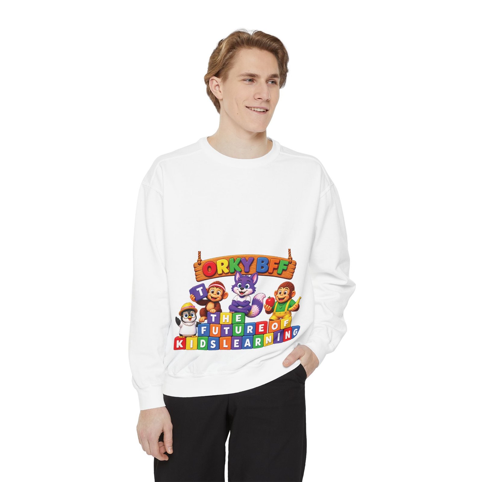 Kids Learning Crewneck Sweatshirt — 'StoryBFF: The Future of Kids Learning' Graphic - Image 3