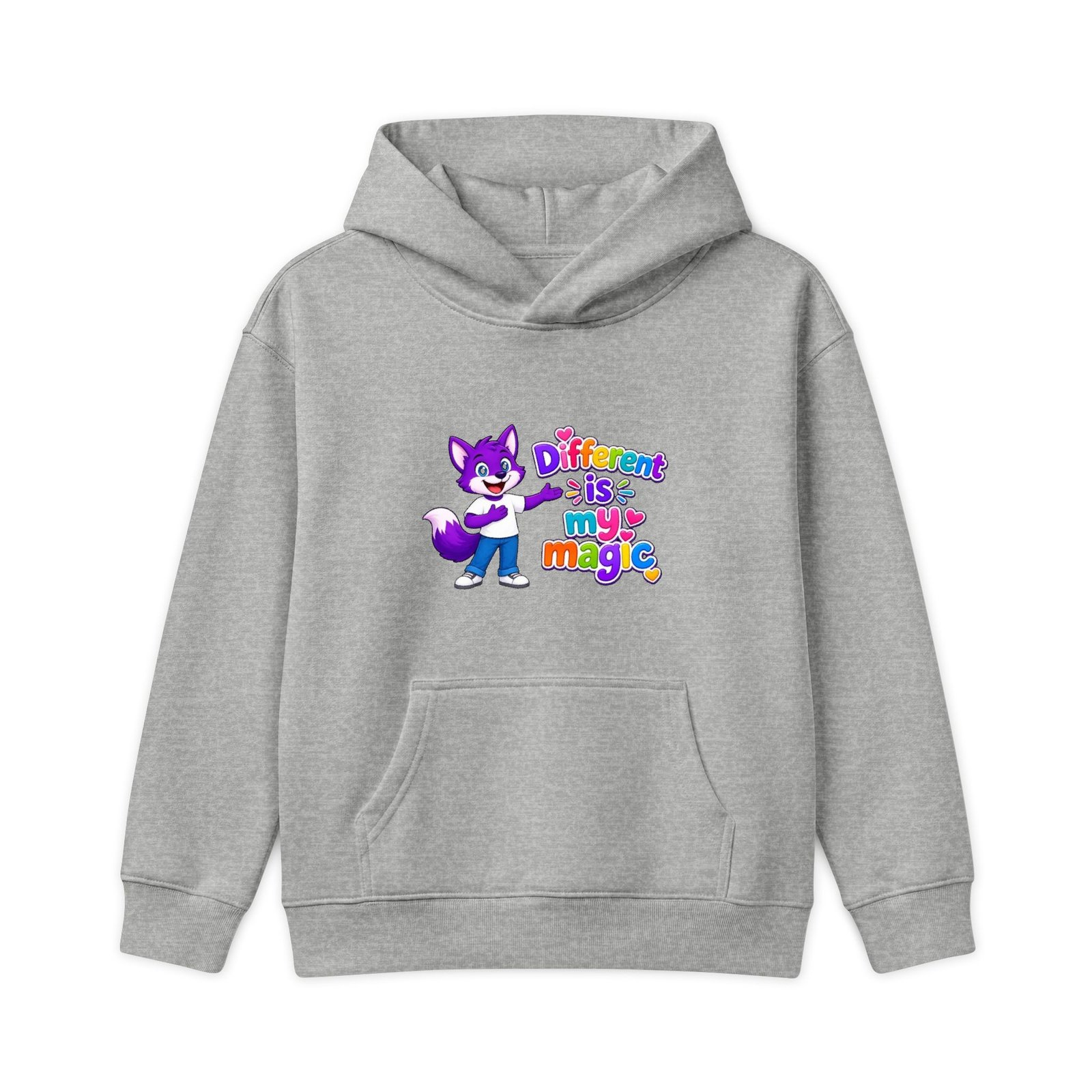 Kids Relax Hoodie— "Different is My Magic" Colorful Fox Graphic - Image 3
