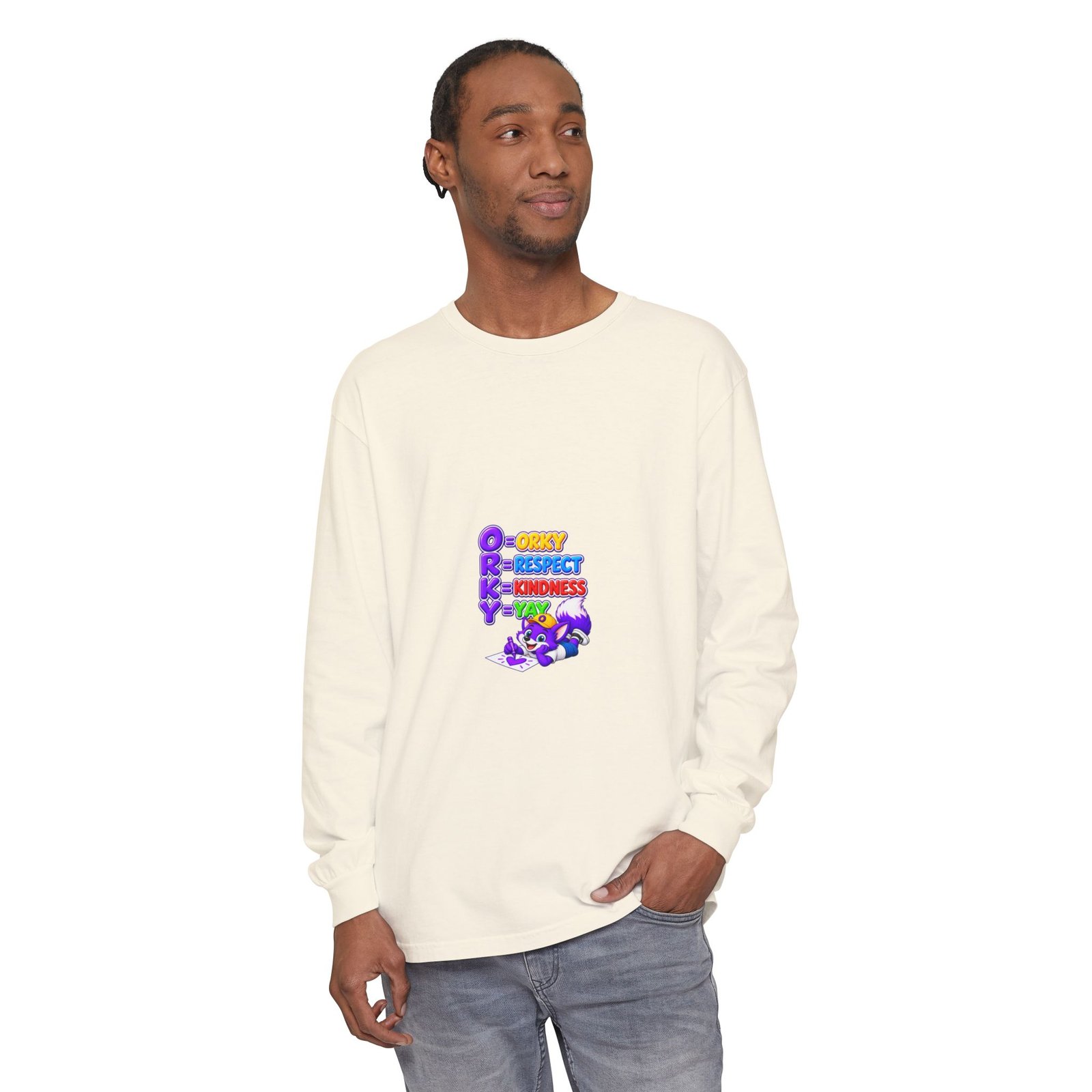 Long Sleeve T-Shirt – "Orky Respect Kindness Yay " - Image 15