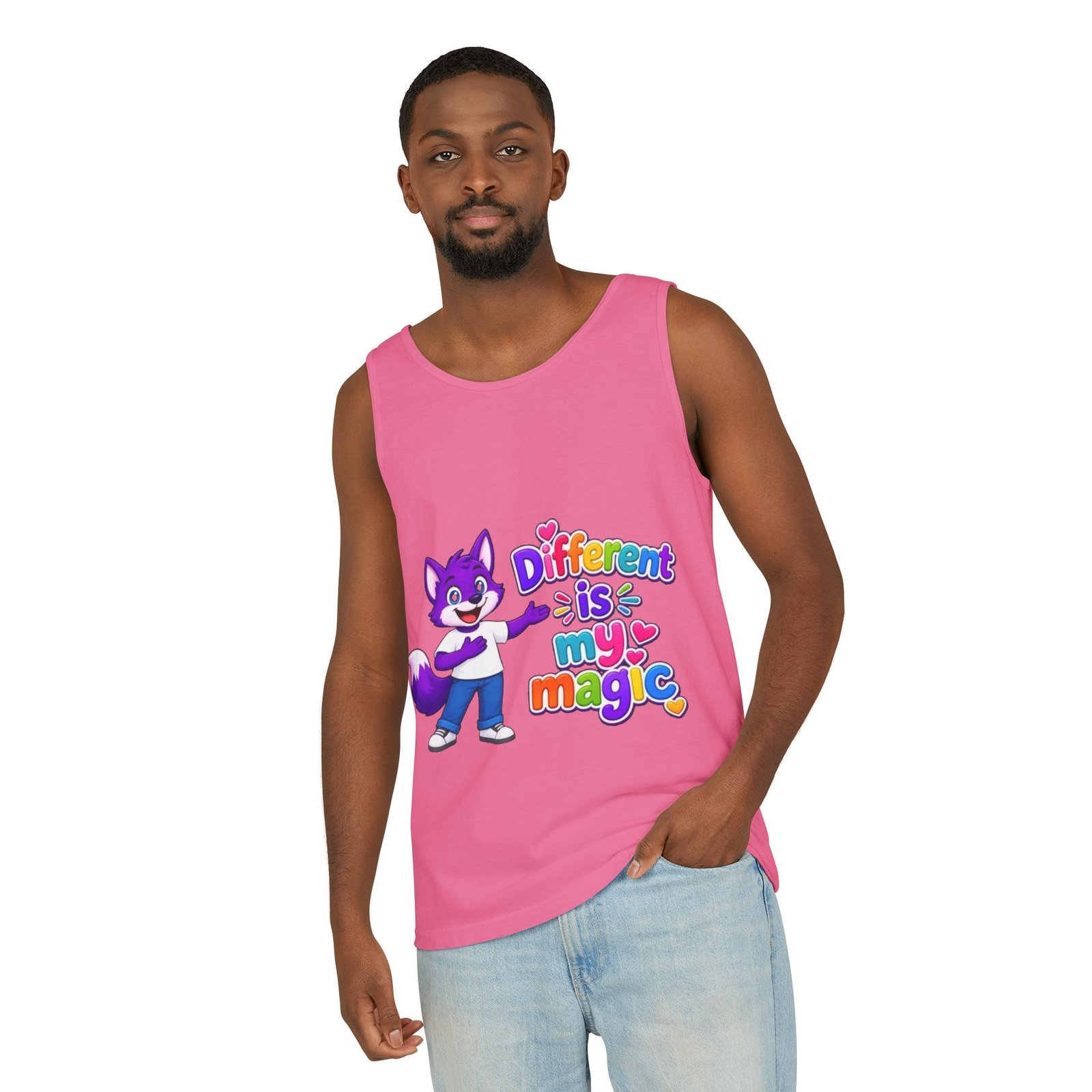 Unisex Garment-Dyed Tank Top — "Different is My Magic" Cute Purple Fox Pride Graphic - Image 70