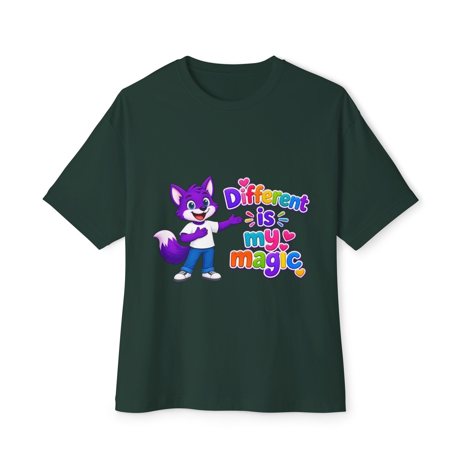 Unisex Oversized Boxy Tee— "Different is My Magic" Purple Fox - Image 25