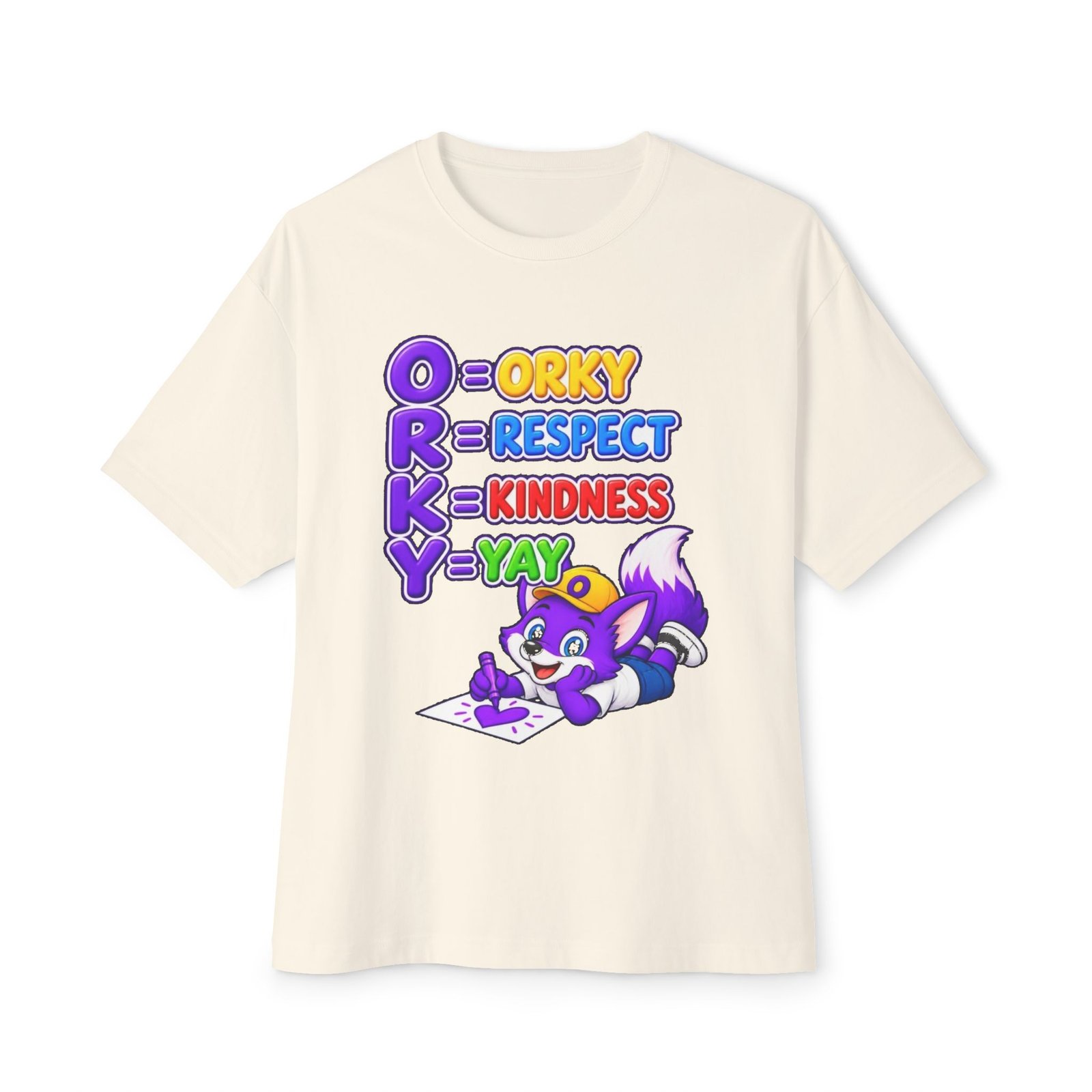 Unisex Oversized Boxy Tee— Orky = Respect, Kindness, Yay Kids T-Shirt - Image 13