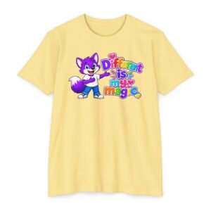 Unisex CVC Jersey T-shirt— "Different Is My Magic" Cute Purple Fox