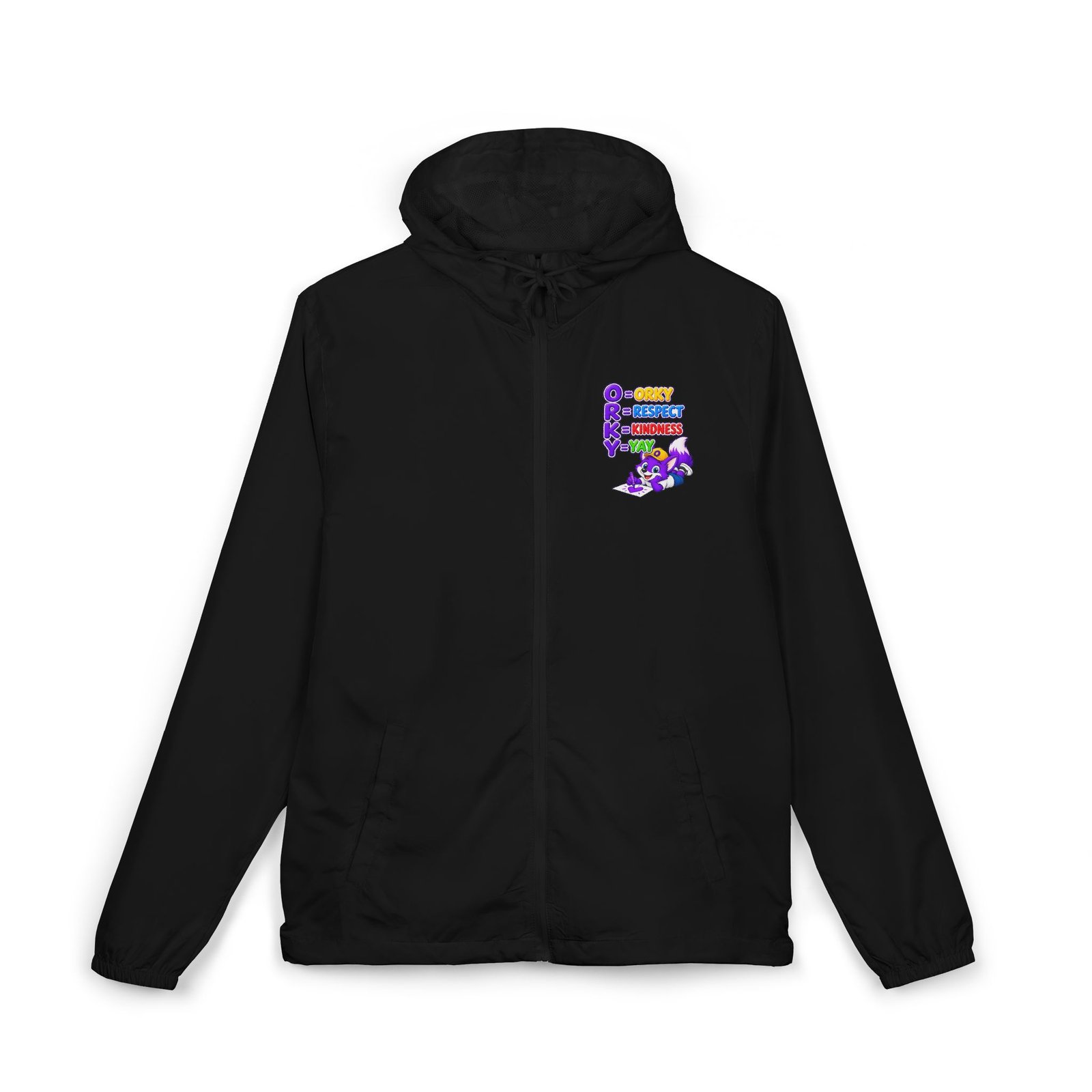 Unisex Full-Zip Windbreaker Jacket— "Orky Respect Kindness Yay " - Image 13