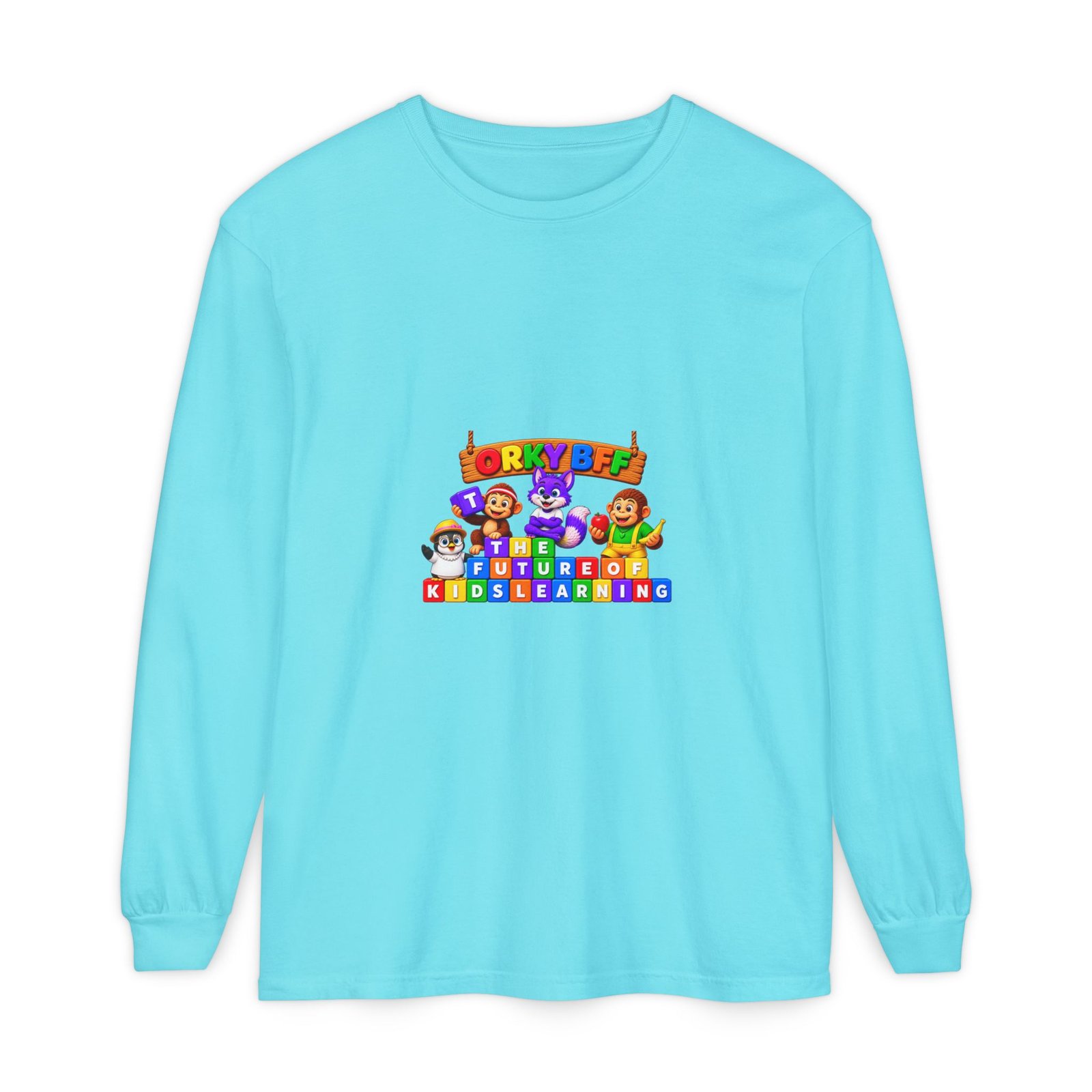 Unisex Garment-dyed Long Sleeve T-Shirt—"Orky Bff Kids Learning " - Image 37