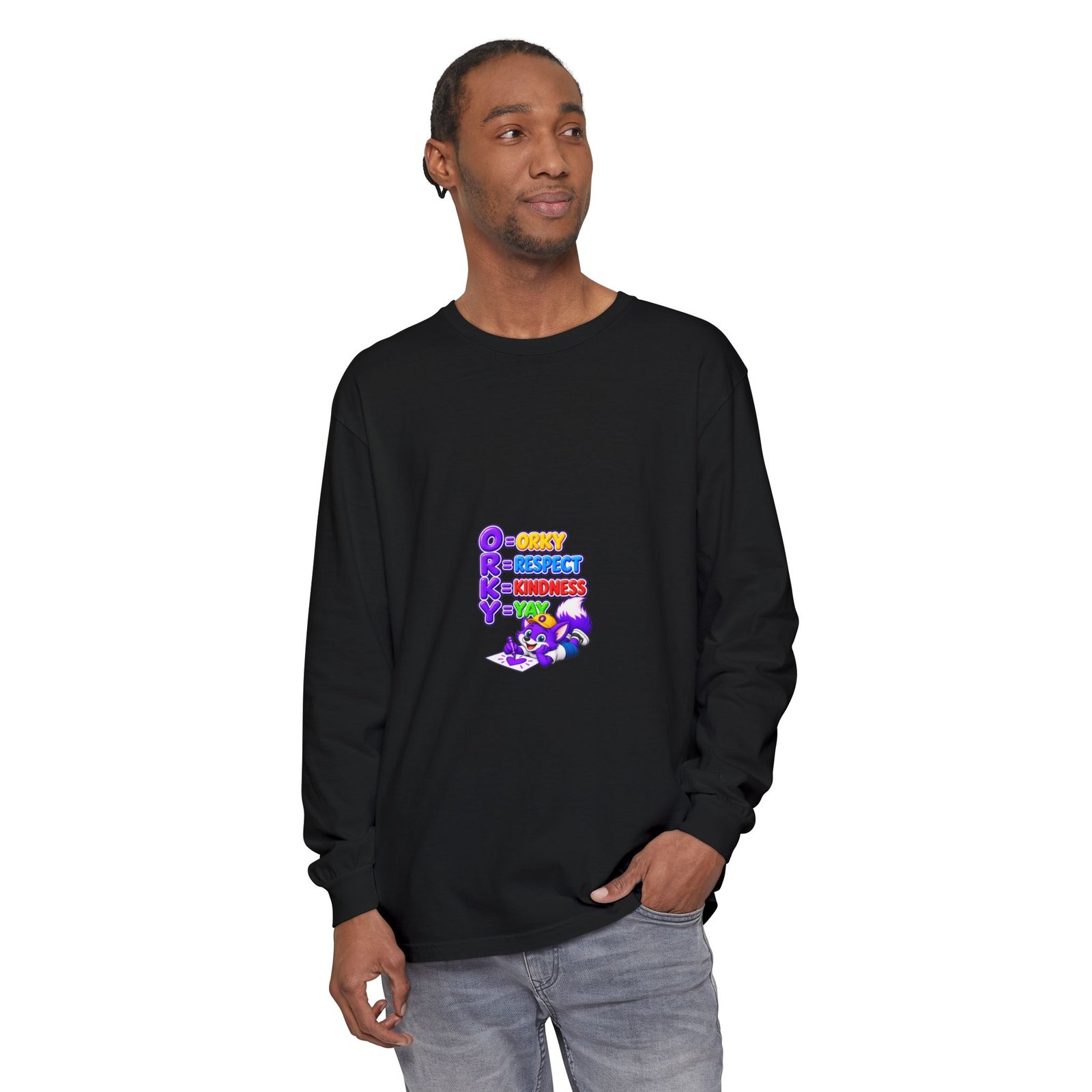 Long Sleeve T-Shirt – "Orky Respect Kindness Yay " - Image 55