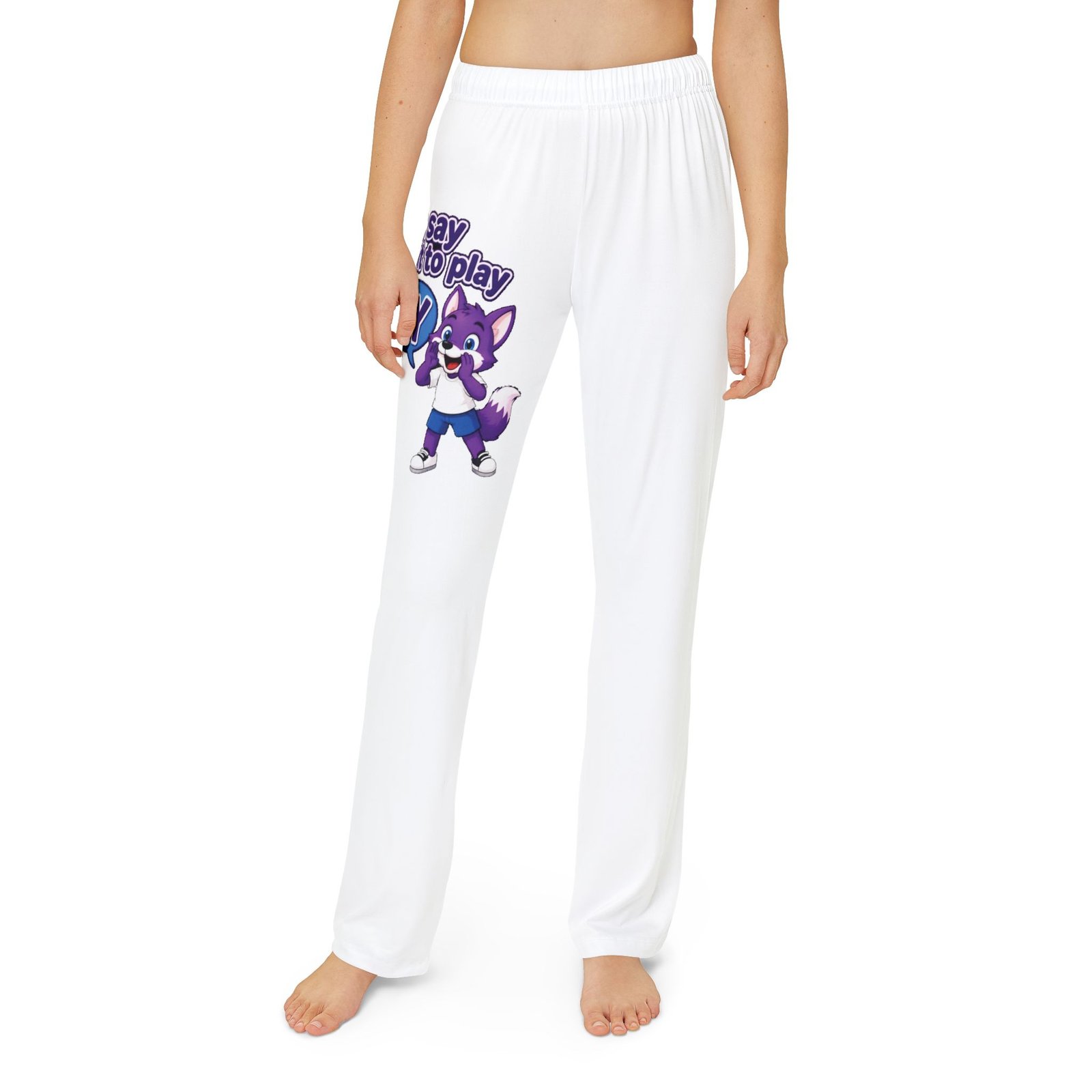 Kids Lounge Pants (AOP) — 'What Kids Say When They Want to Play' Cute Purple Fox Graphic - Image 3