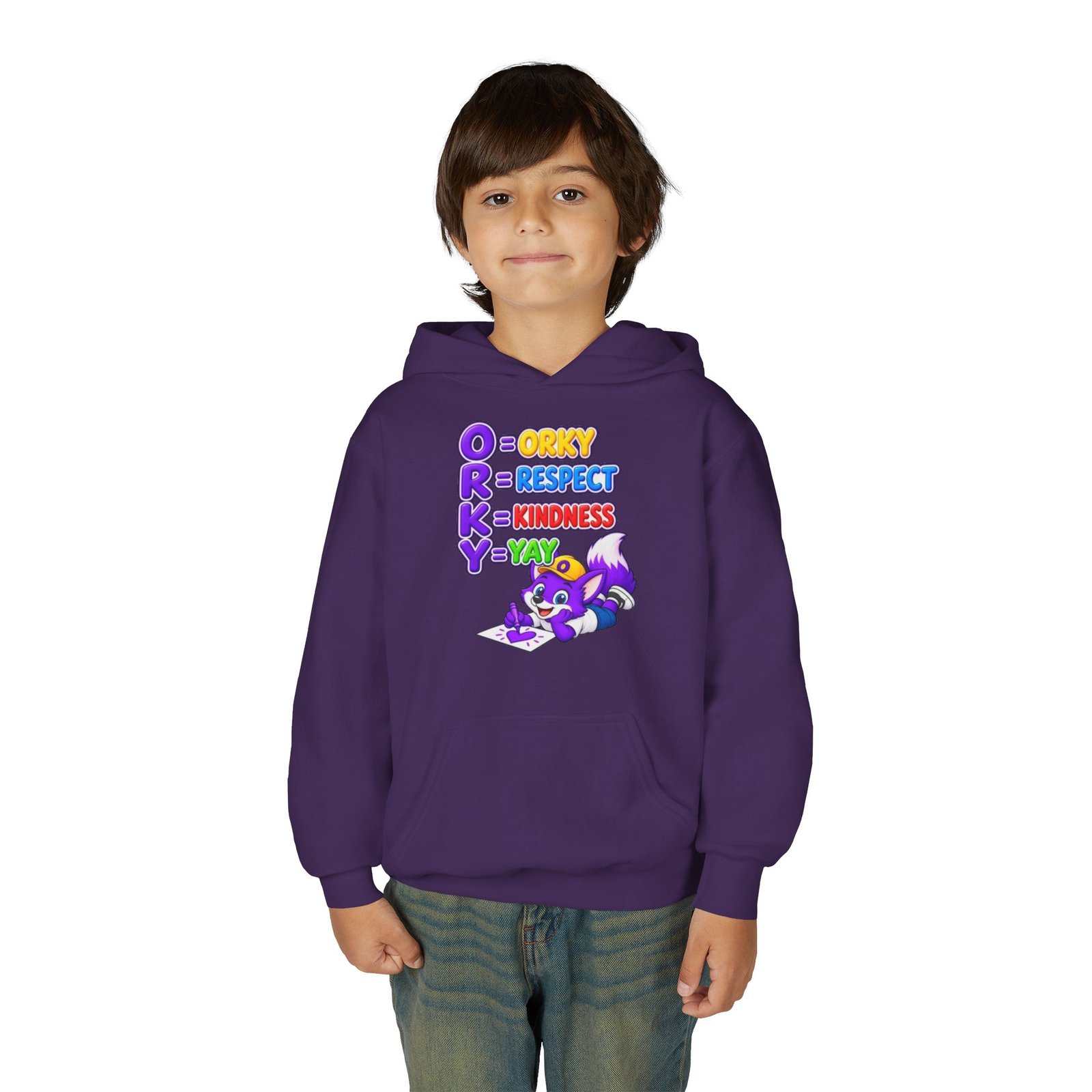 Youth Heavy Blend Hooded Sweatshirt — O.R.K.Y. Respect, Kindness, Yay - Image 51