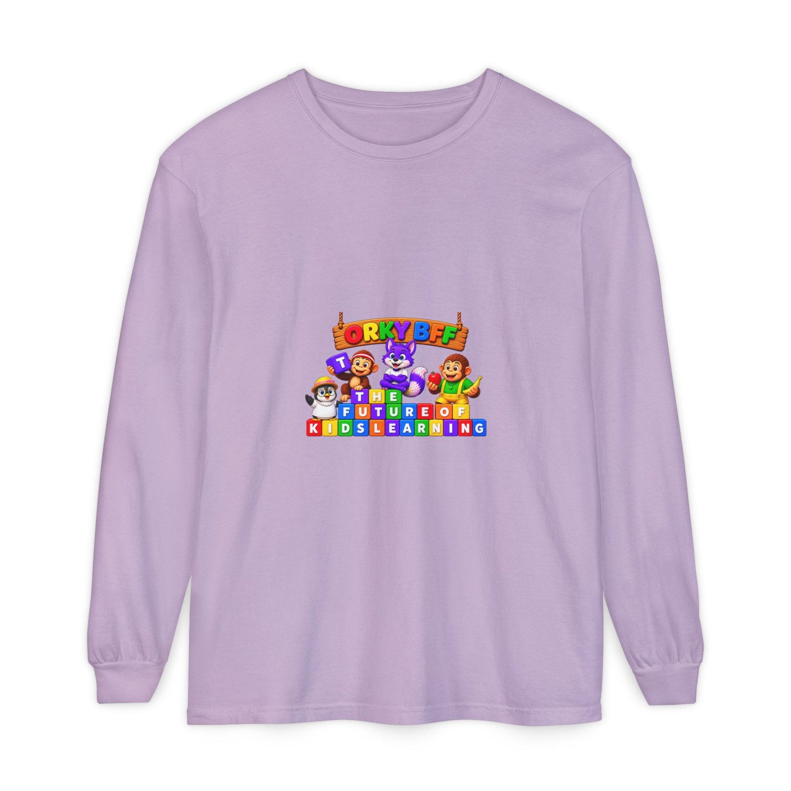 Unisex Garment-dyed Long Sleeve T-Shirt—"Orky Bff Kids Learning " - Image 57