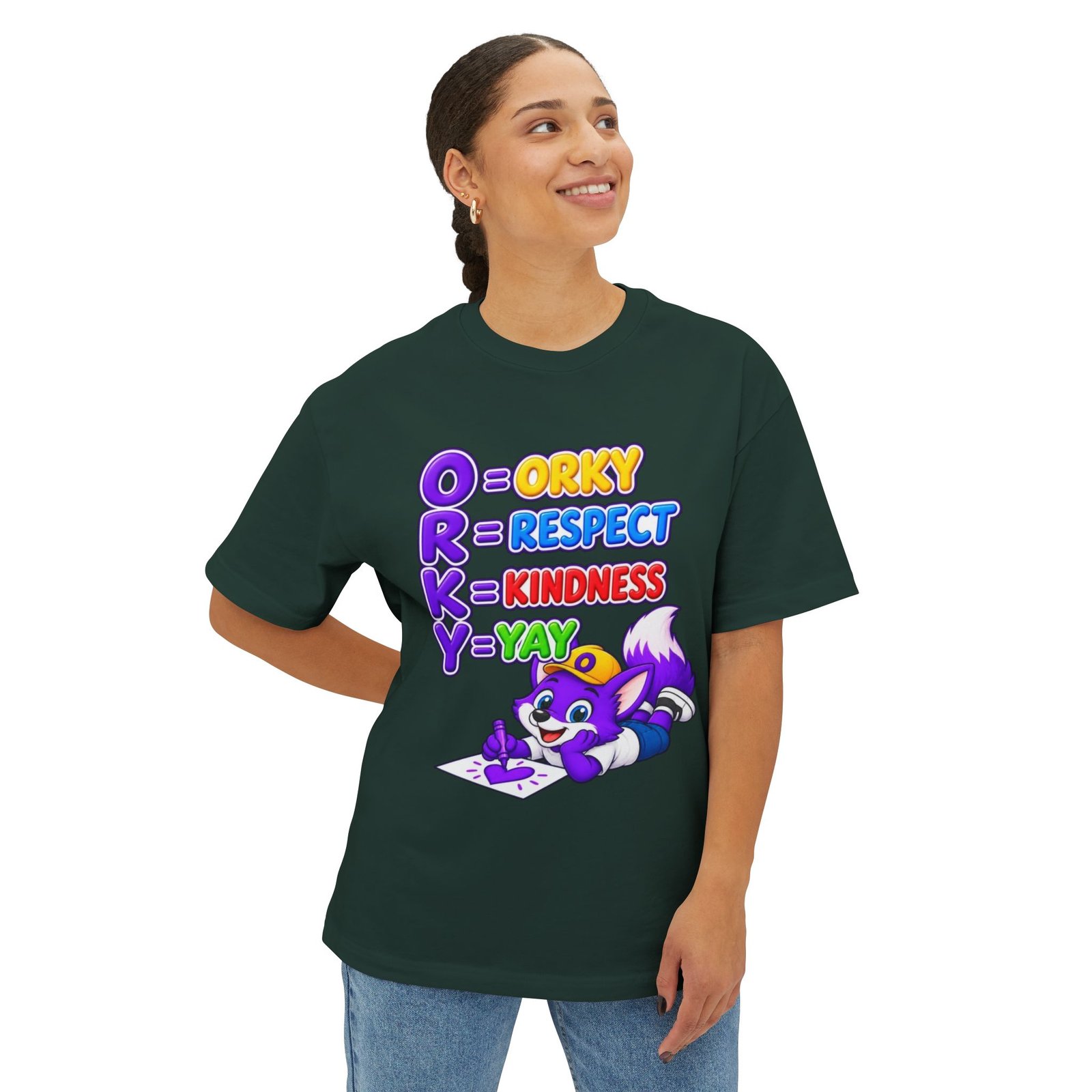 Unisex Oversized Boxy Tee— Orky = Respect, Kindness, Yay Kids T-Shirt - Image 28