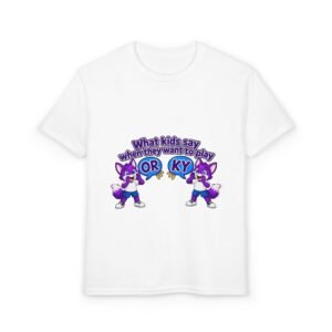 Youth DryBlend® T-Shirt — Cute Purple Husky 'What kids say when they want to play OR KY' Kids Tee
