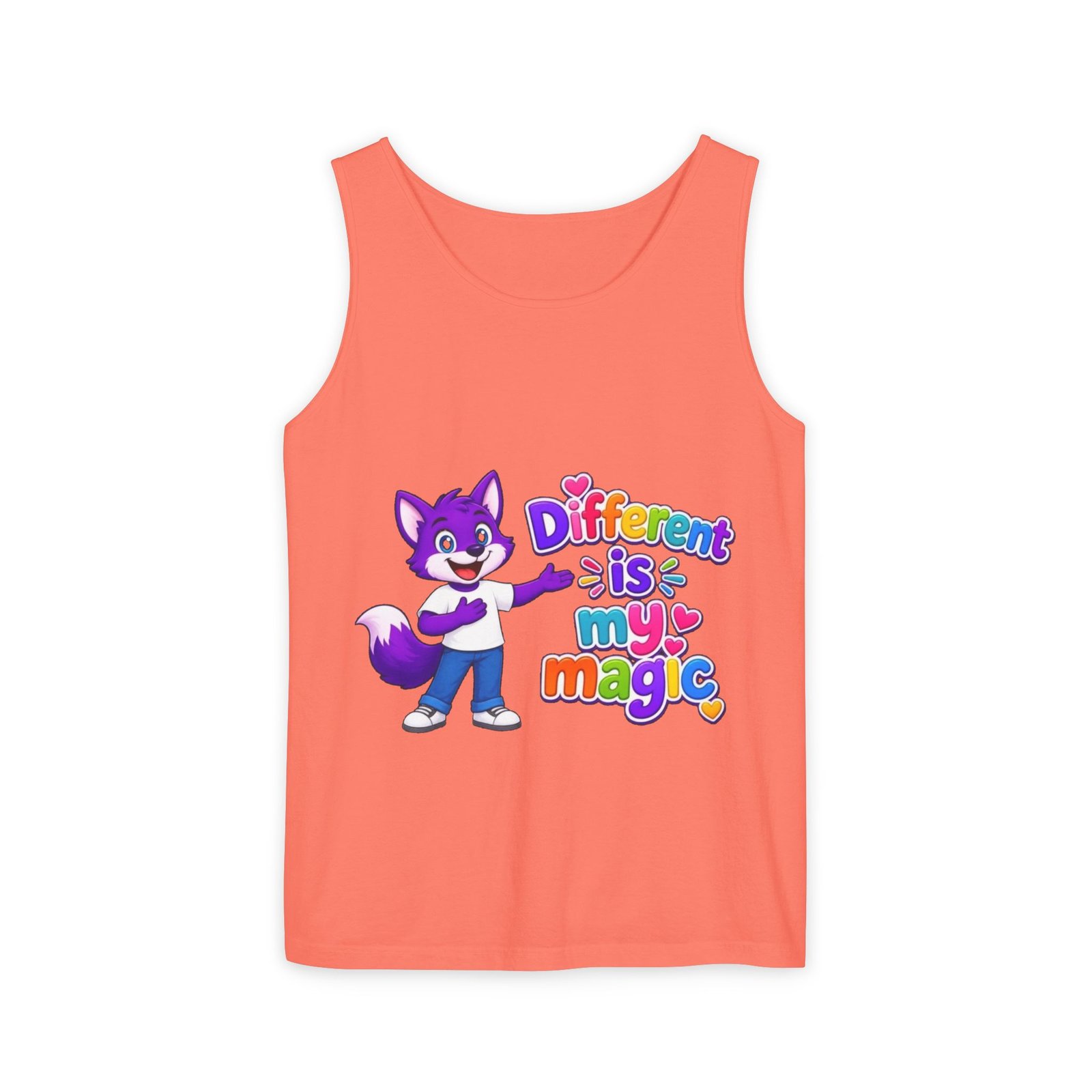 Unisex Garment-Dyed Tank Top — "Different is My Magic" Cute Purple Fox Pride Graphic - Image 6