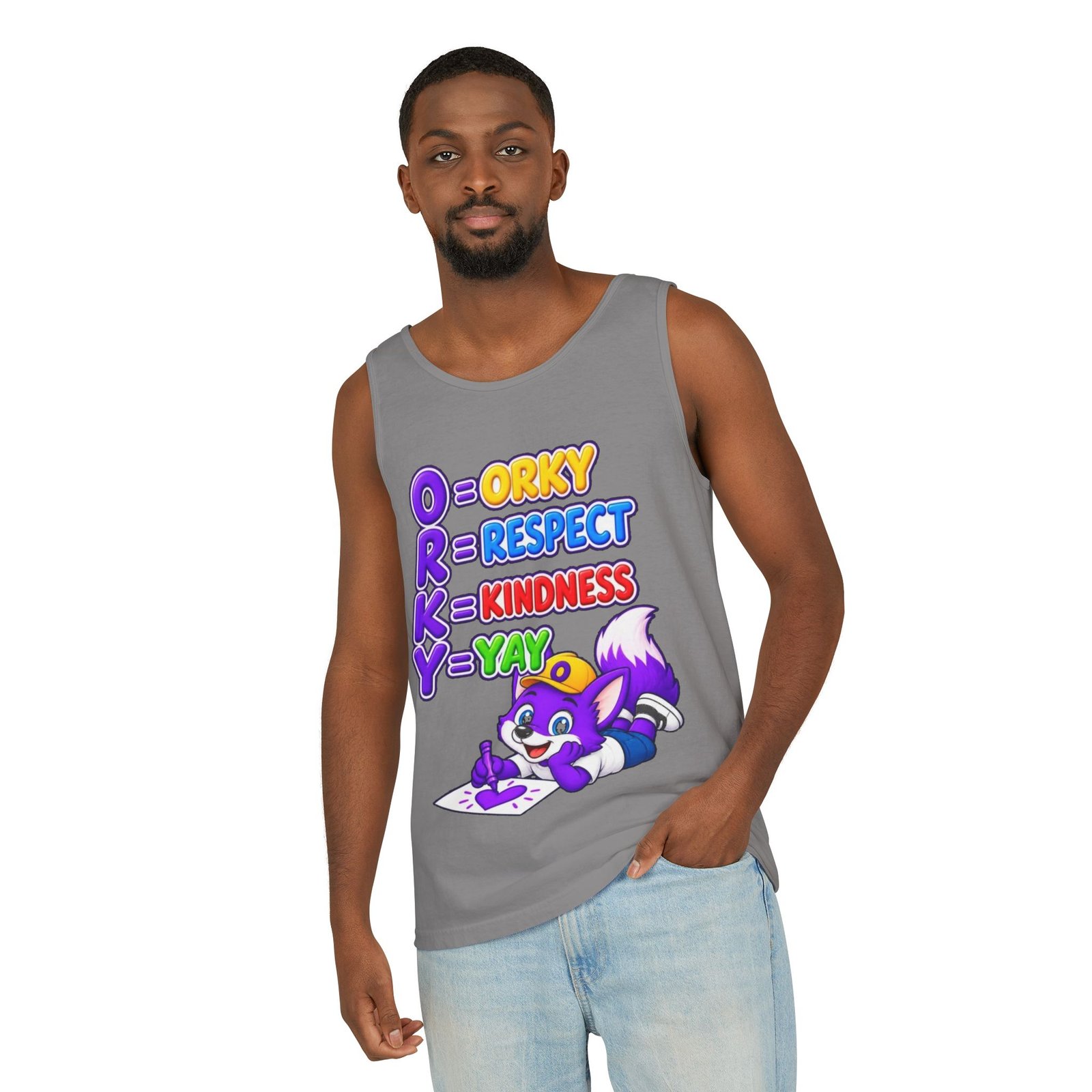 Unisex Garment-Dyed Tank Top — "ORKY: Respect, Kindness, Yay" - Image 25