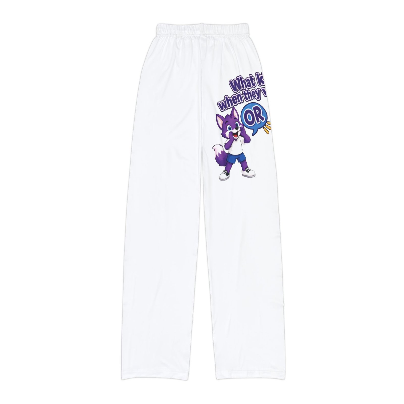 Kids Lounge Pants (AOP) — 'What Kids Say When They Want to Play' Cute Purple Fox Graphic - Image 2