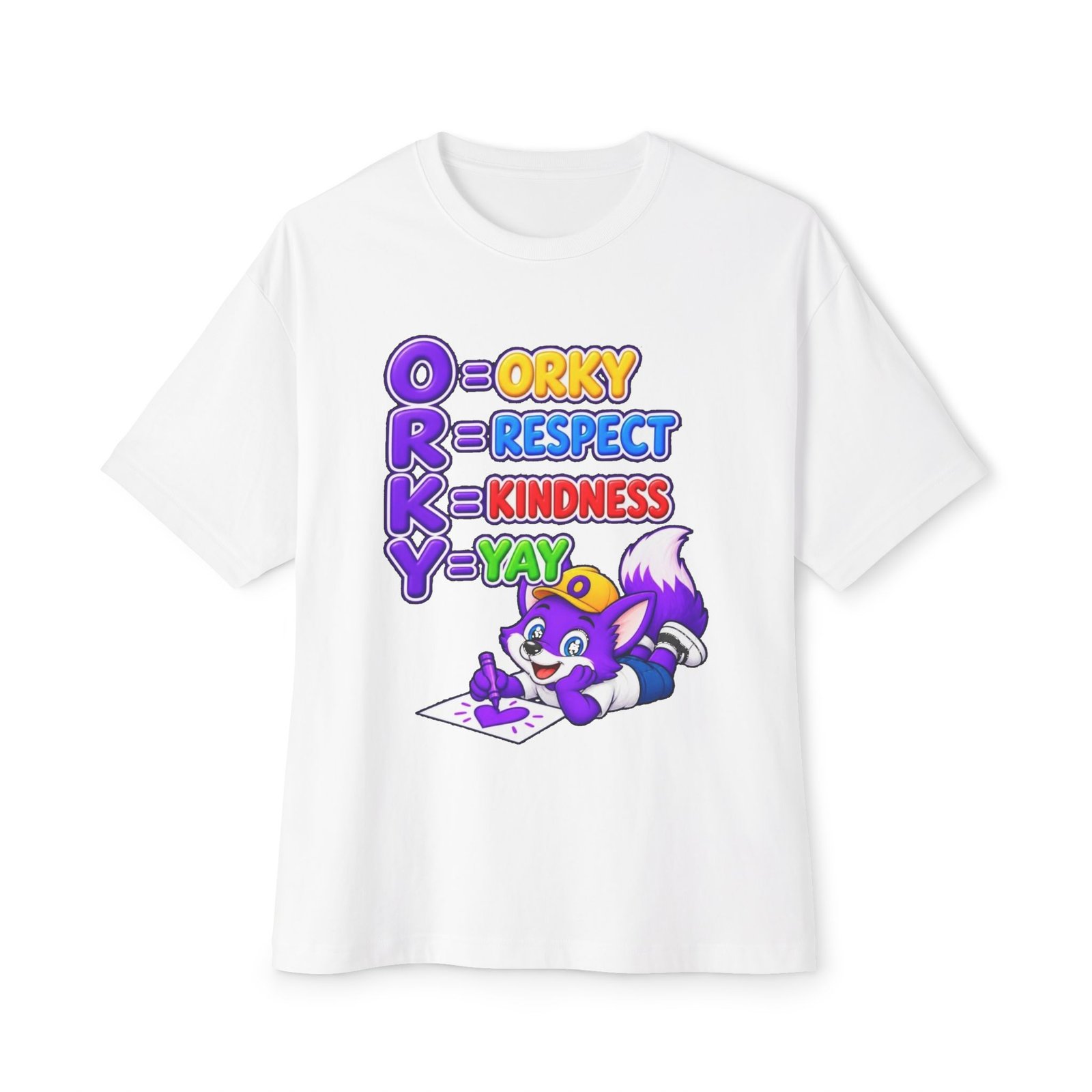 Unisex Oversized Boxy Tee— Orky = Respect, Kindness, Yay Kids T-Shirt - Image 2