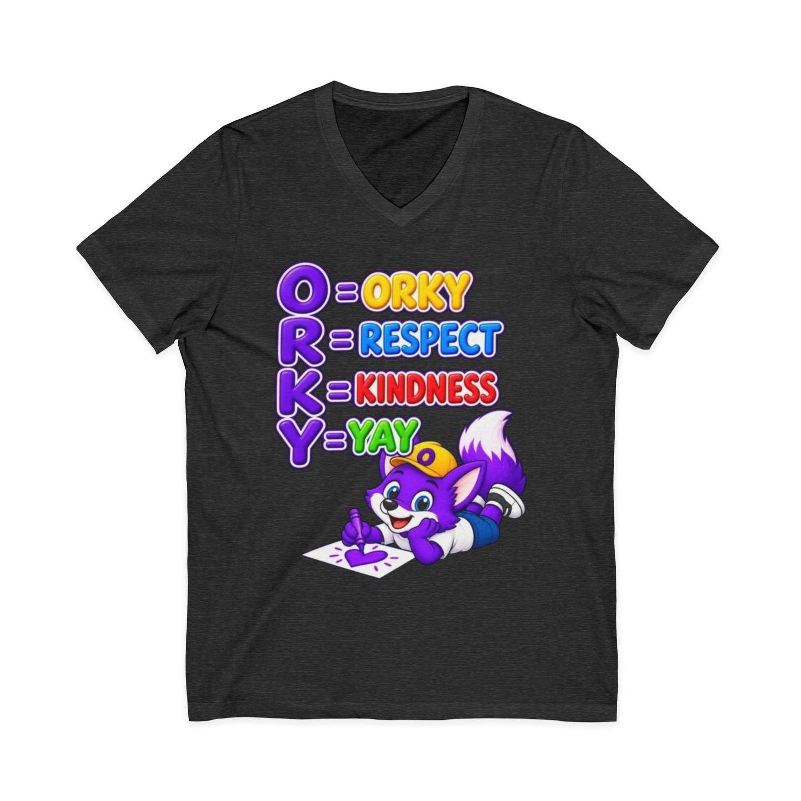 Unisex Jersey Short Sleeve V-Neck Tee — 'Orky Respect Kindness Yay ' - Image 33