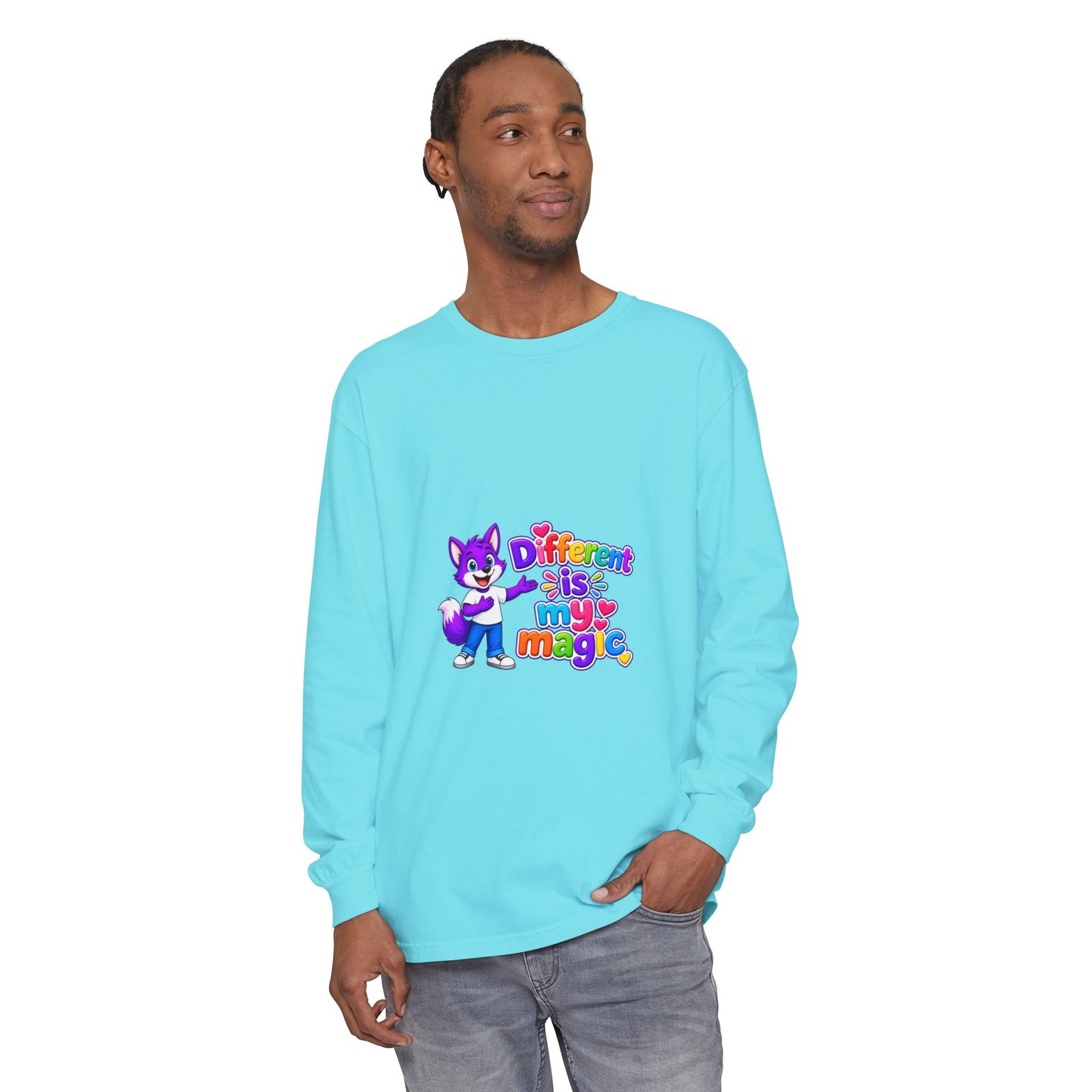 Unisex Garment-dyed Long Sleeve T-Shirt __ Different is my magic - Image 39