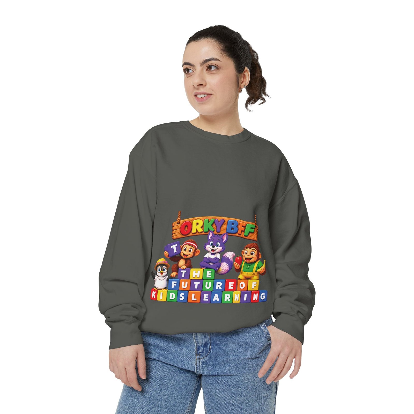 Kids Learning Crewneck Sweatshirt — 'StoryBFF: The Future of Kids Learning' Graphic - Image 23