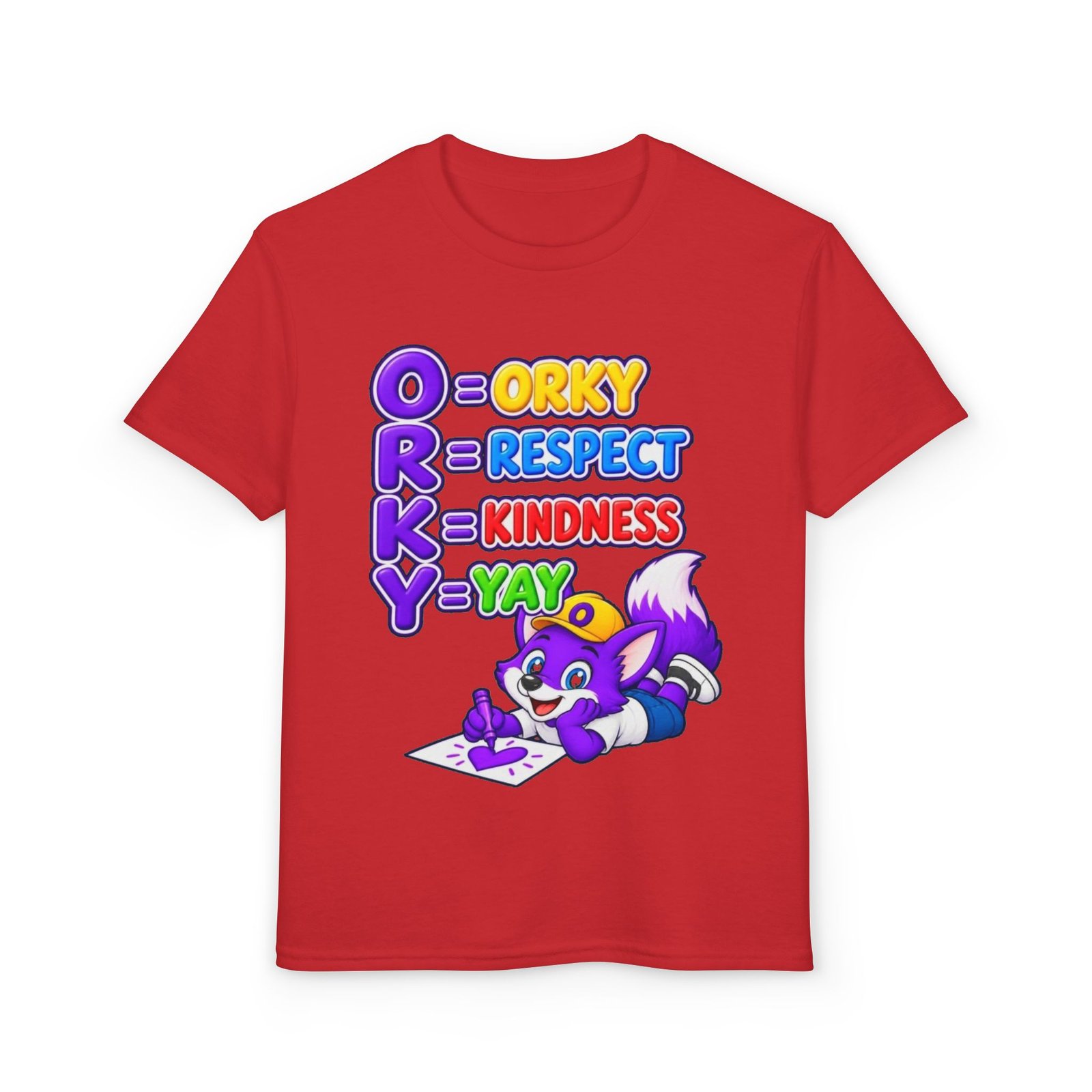Youth DryBlend® T-Shirt — 'ORKY = Respect, Kindness, Yay' Cute Purple Fox - Image 57