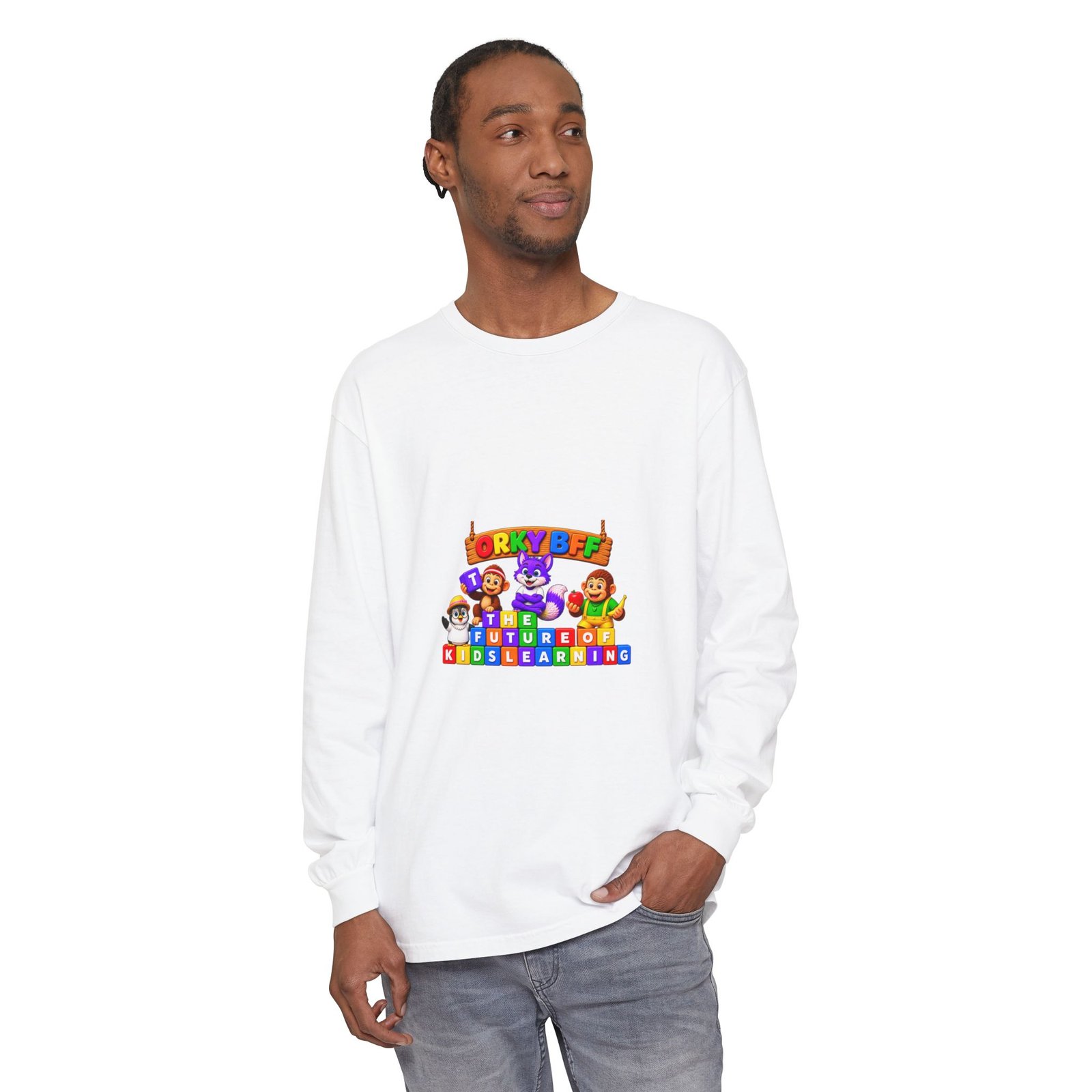 Unisex Garment-dyed Long Sleeve T-Shirt—"Orky Bff Kids Learning "