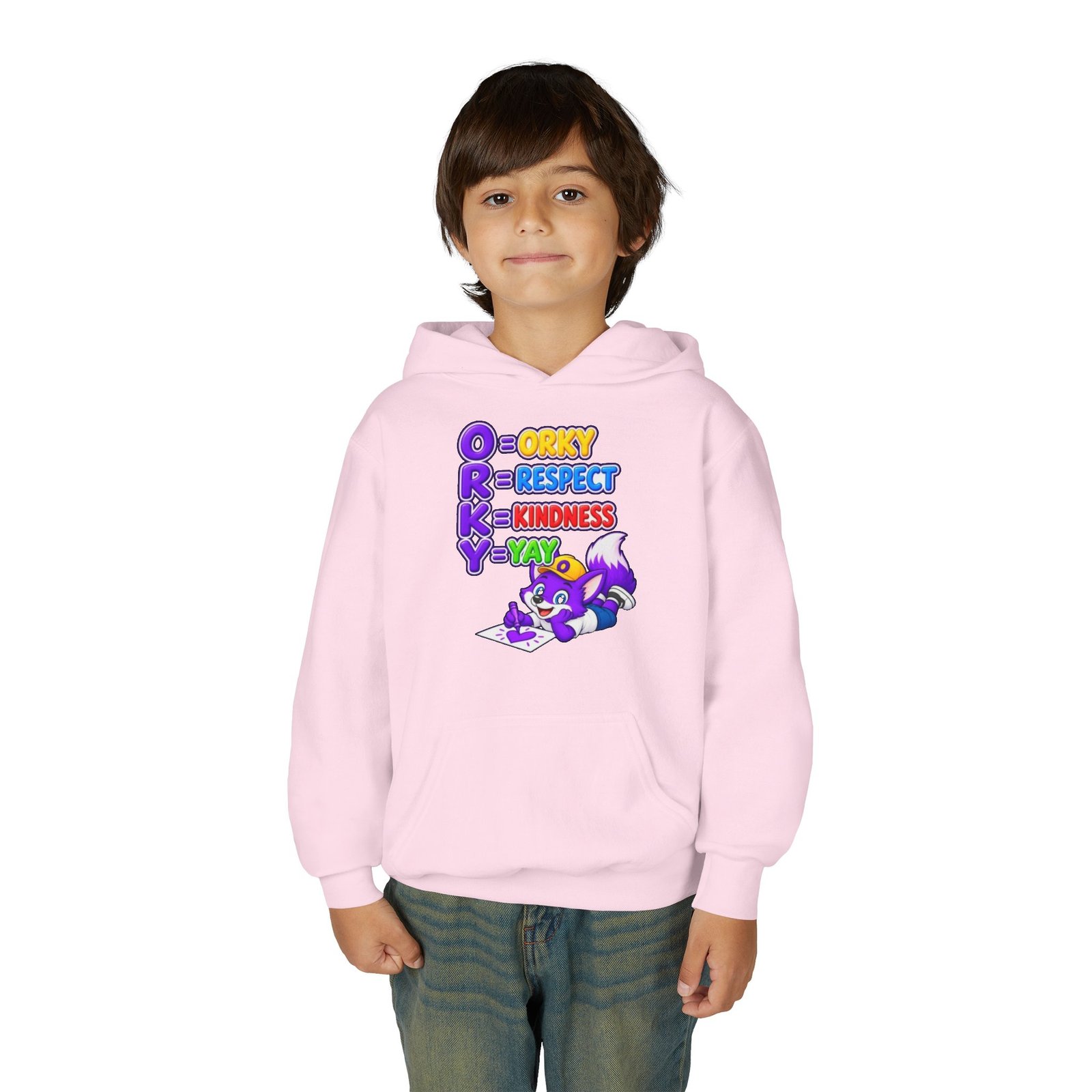 Youth Heavy Blend Hooded Sweatshirt — O.R.K.Y. Respect, Kindness, Yay - Image 55
