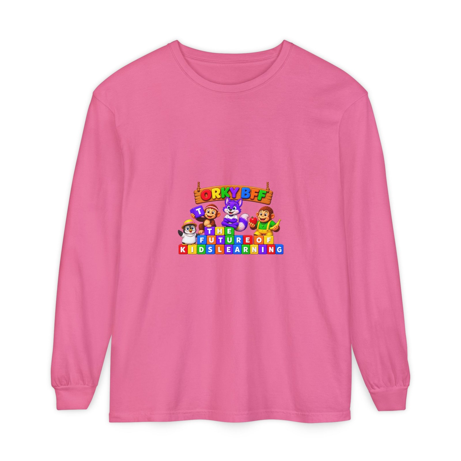Unisex Garment-dyed Long Sleeve T-Shirt—"Orky Bff Kids Learning " - Image 61