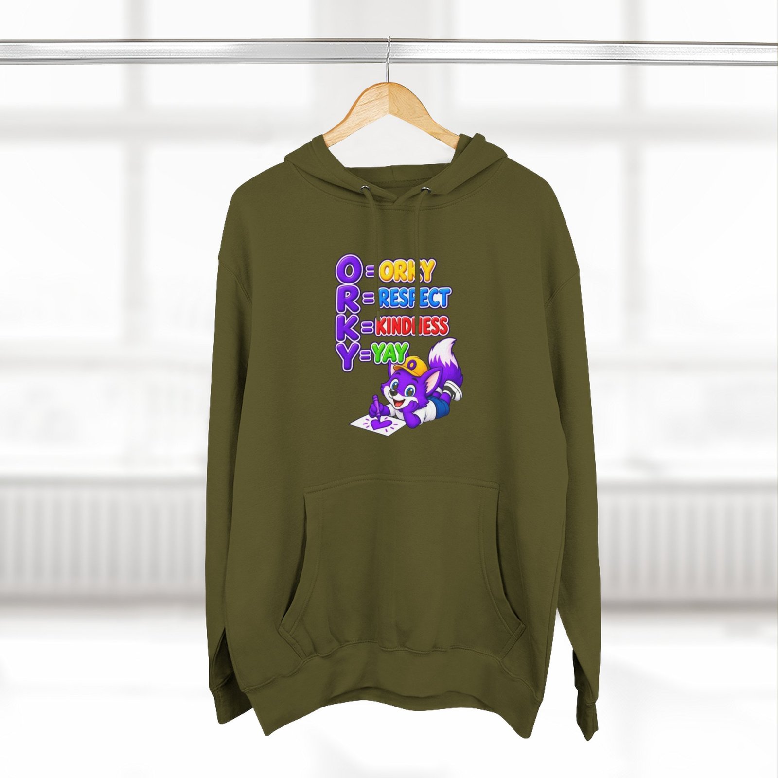 Three-Panel Fleece Hoodie __ Orky Respect Kindness Yay - Image 32