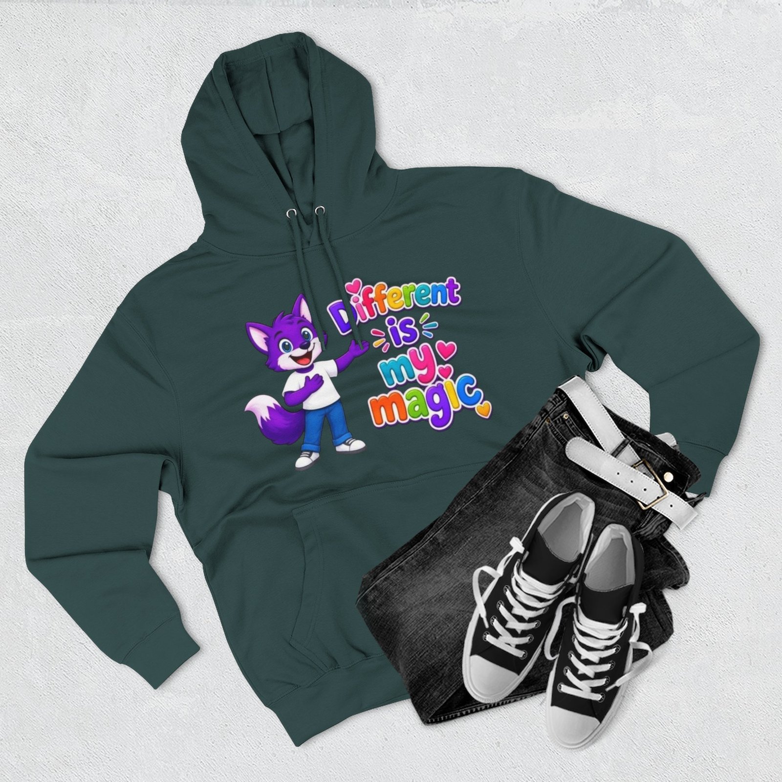 Three-Panel Fleece Hoodie __ ' Different is My Magic ' - Image 39
