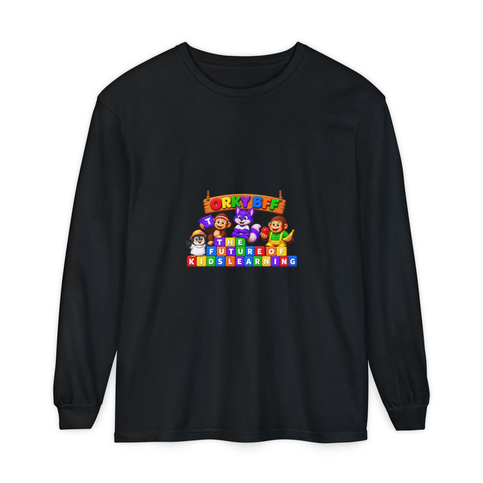 Unisex Garment-dyed Long Sleeve T-Shirt—"Orky Bff Kids Learning " - Image 49