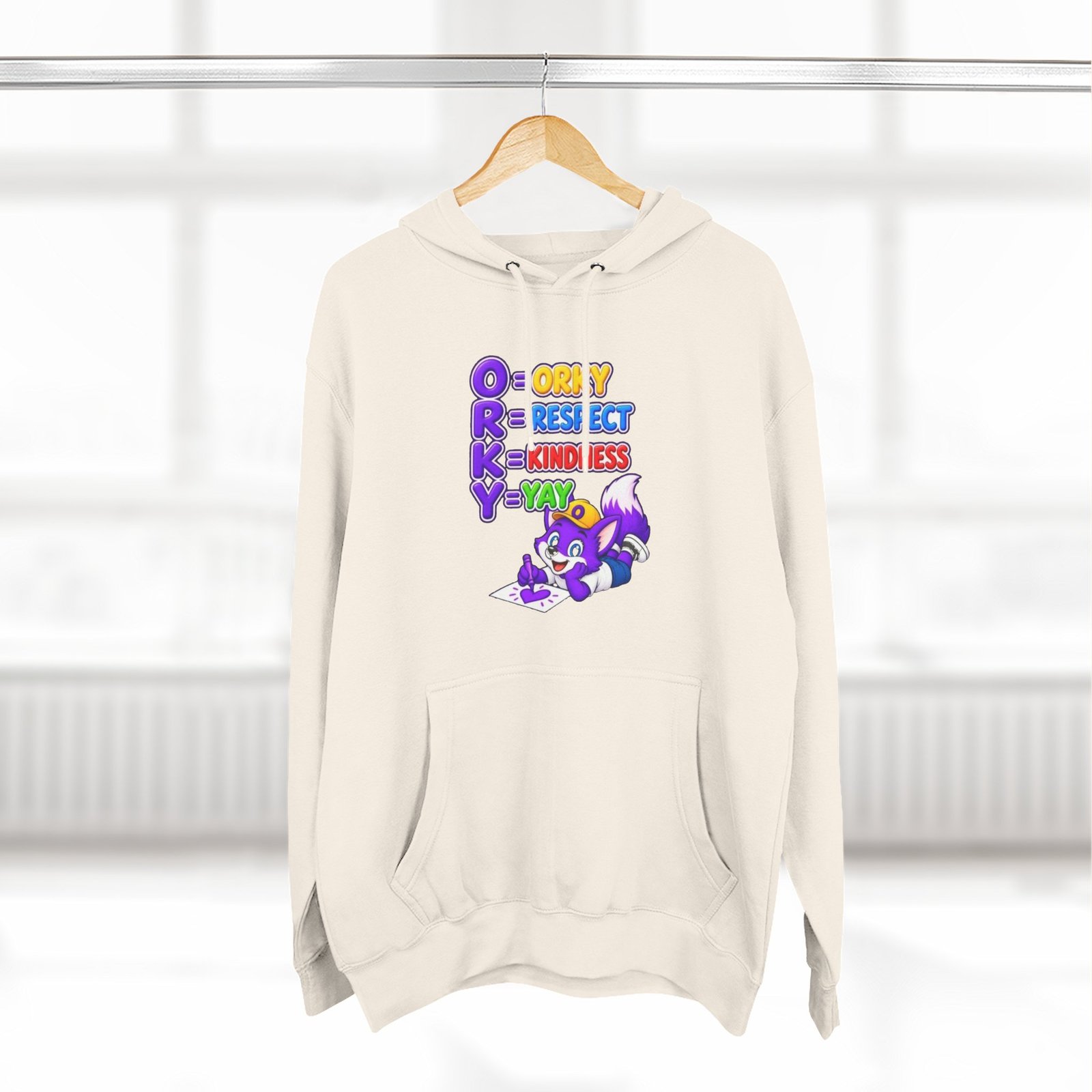 Three-Panel Fleece Hoodie __ Orky Respect Kindness Yay - Image 20