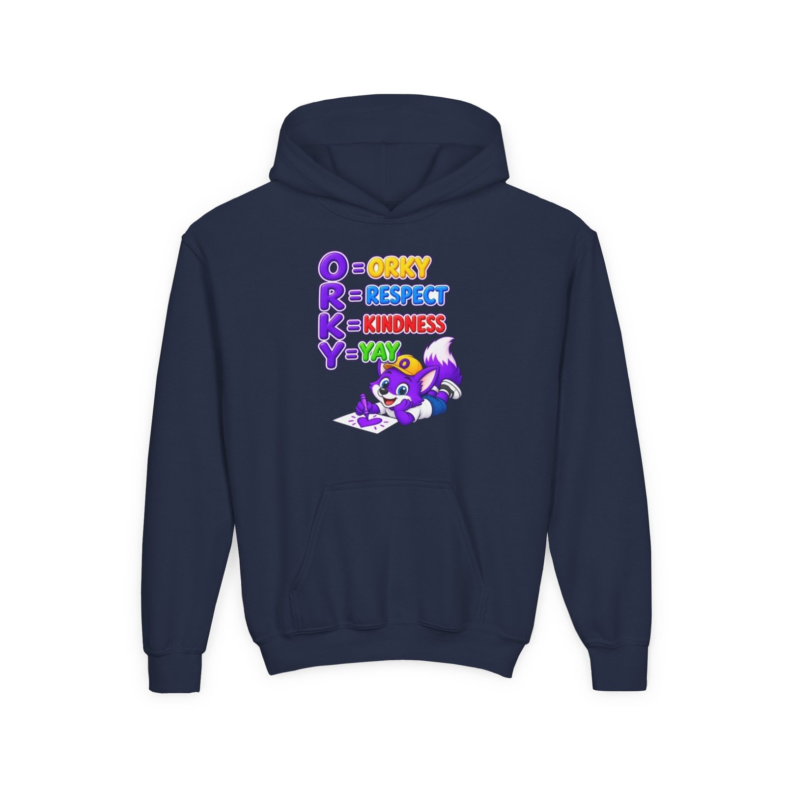 Youth Heavy Blend Hooded Sweatshirt — O.R.K.Y. Respect, Kindness, Yay - Image 45