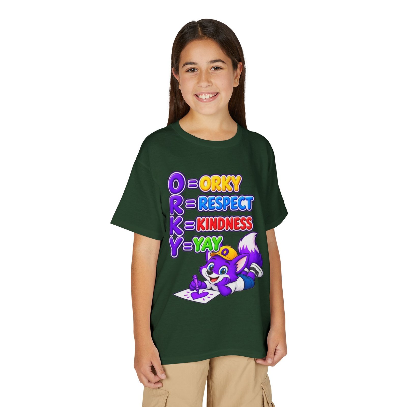 Youth DryBlend® T-Shirt — 'ORKY = Respect, Kindness, Yay' Cute Purple Fox - Image 27