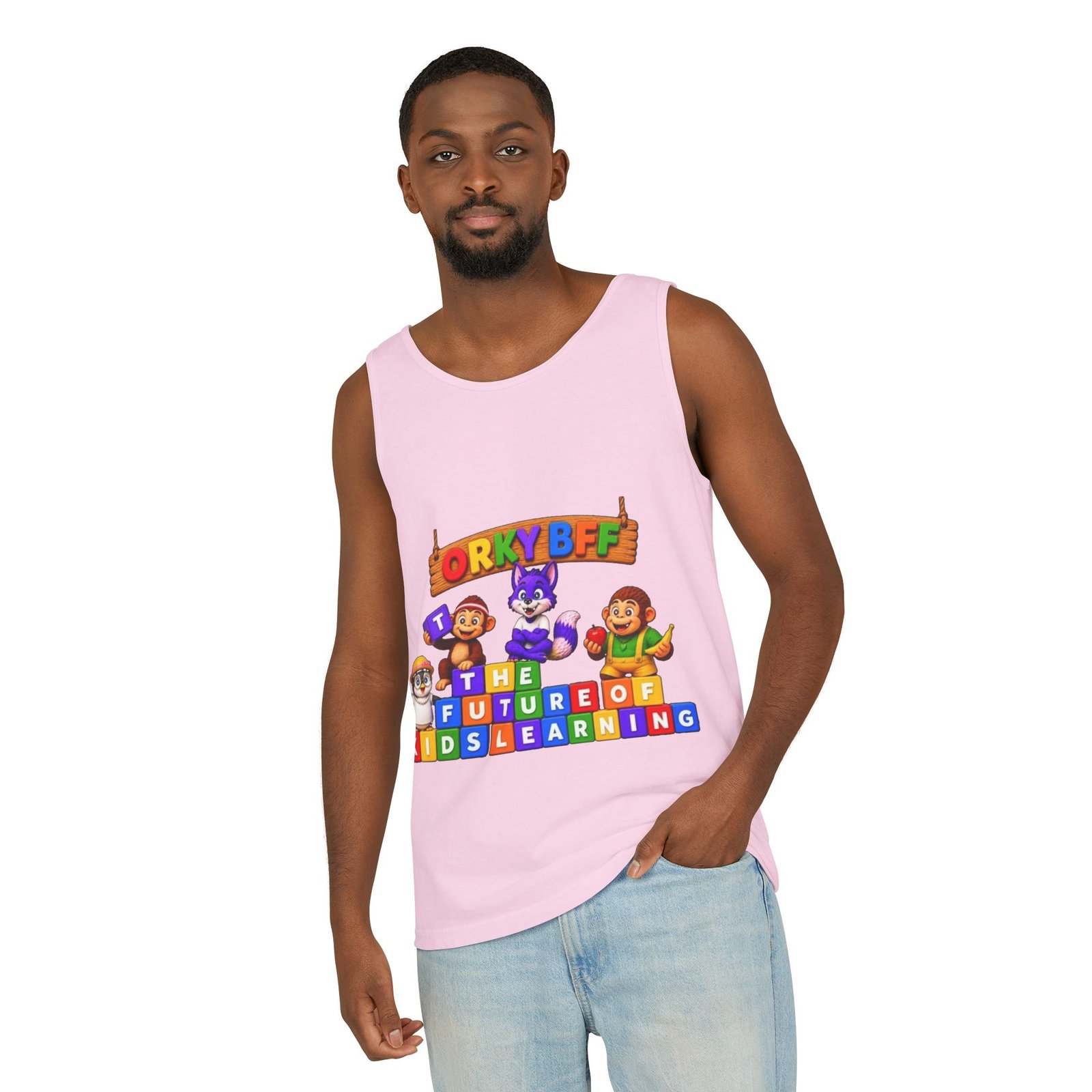 Unisex Garment-Dyed Tank Top — 'ORKY BFF: The Future of Kids Learning' Colorful Playful Tee - Image 65